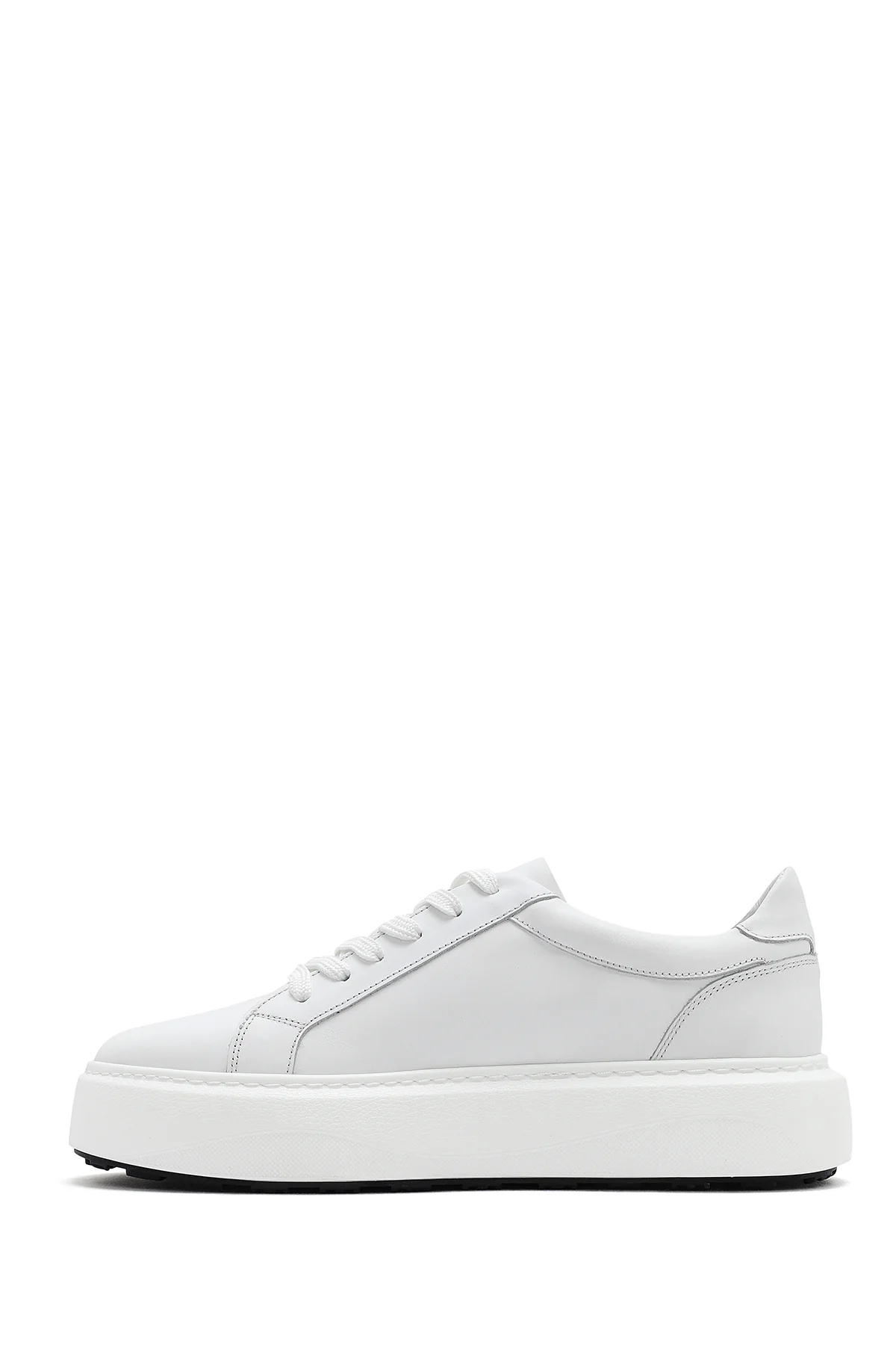 Erkek Beyaz Bağcıklı Kalın Tabanlı Deri Sneaker - Image 3