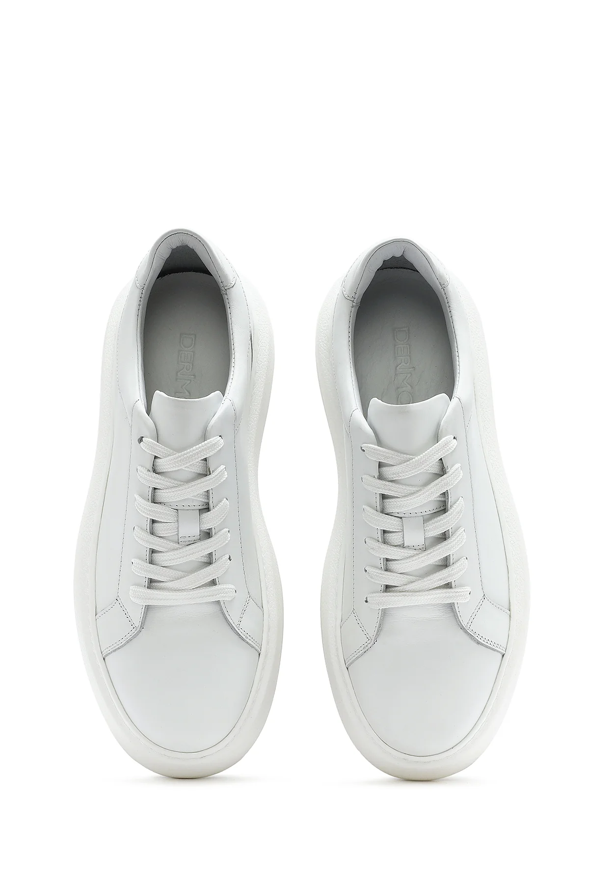 Erkek Beyaz Bağcıklı Kalın Tabanlı Deri Sneaker - Image 4