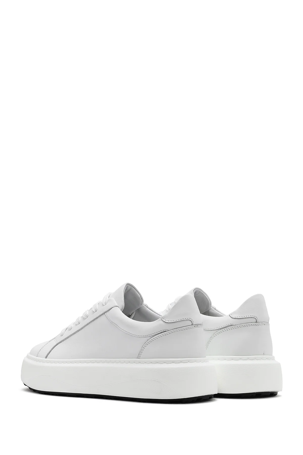 Erkek Beyaz Bağcıklı Kalın Tabanlı Deri Sneaker - Image 6