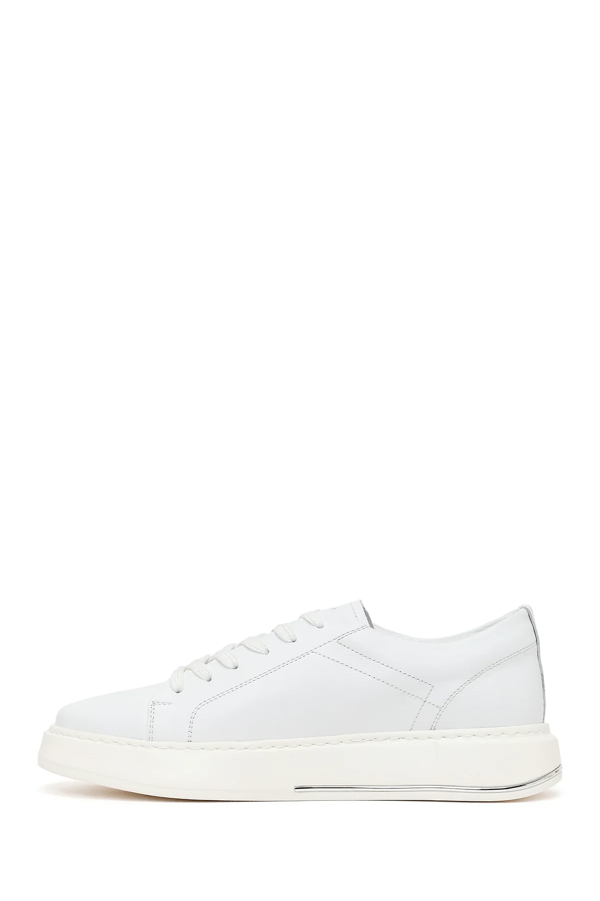 Erkek Beyaz Bağcıklı Kalın Tabanlı Deri Sneaker - Image 3