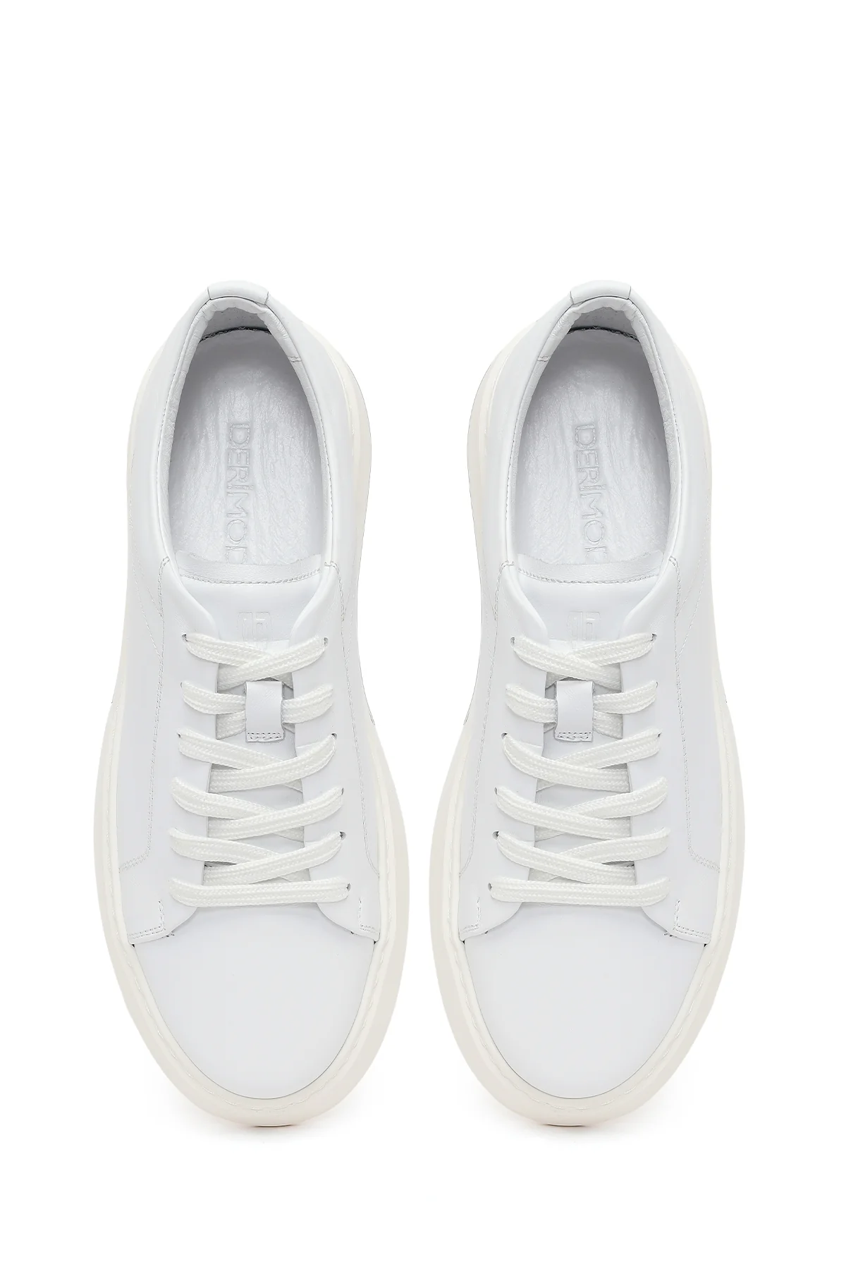 Erkek Beyaz Bağcıklı Kalın Tabanlı Deri Sneaker - Image 4