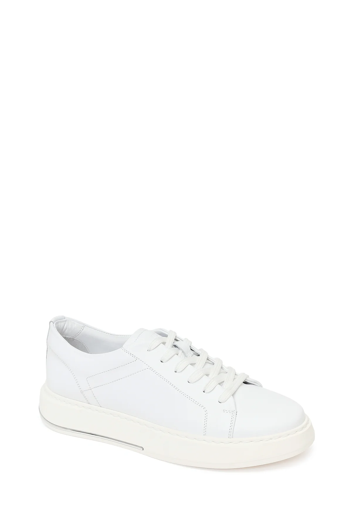 Erkek Beyaz Bağcıklı Kalın Tabanlı Deri Sneaker - Image 7