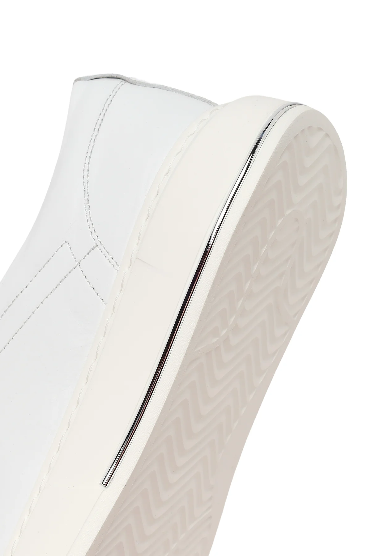 Erkek Beyaz Bağcıklı Kalın Tabanlı Deri Sneaker - Image 8