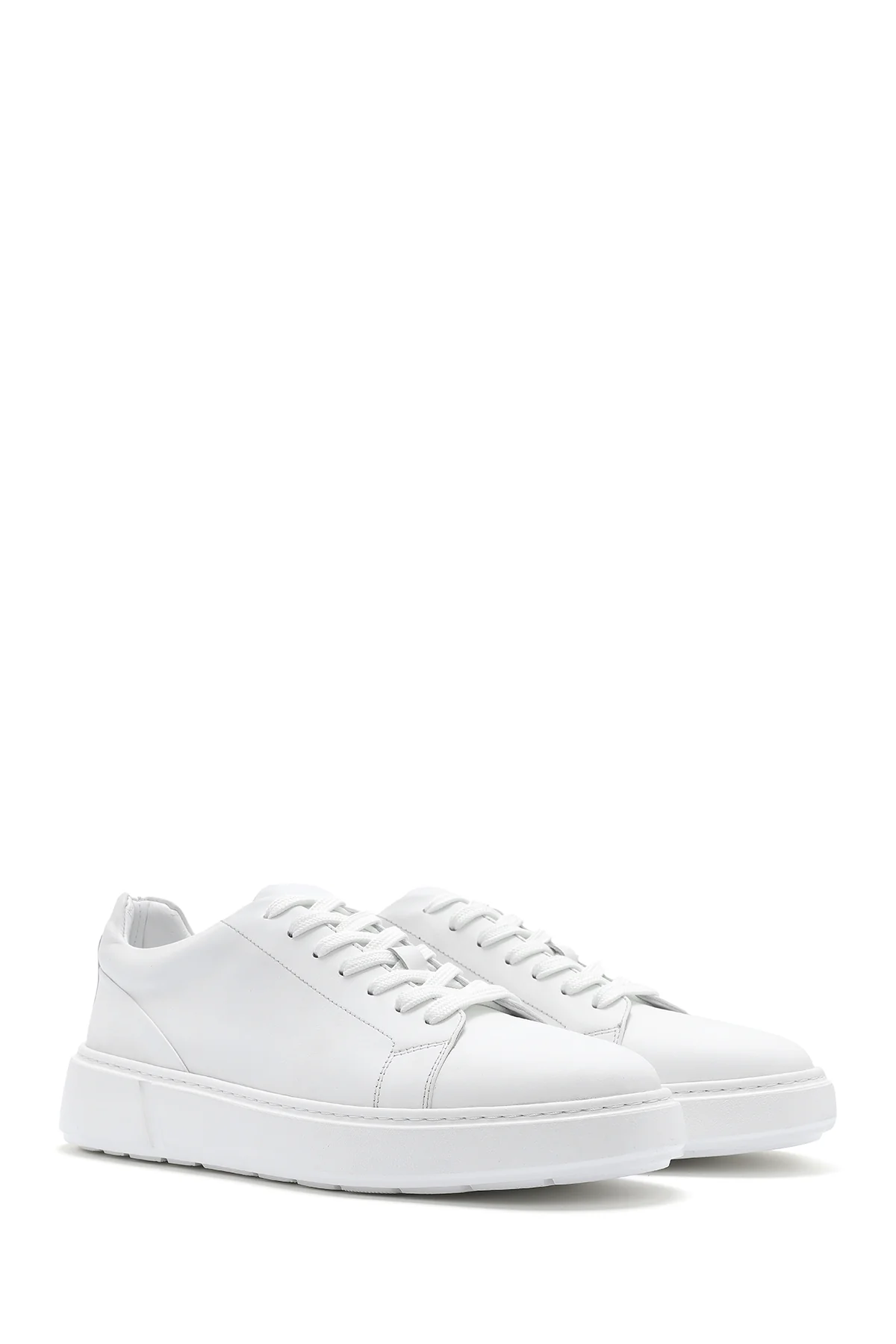 Erkek Beyaz Bağcıklı Kalın Tabanlı Deri Sneaker - Image 2