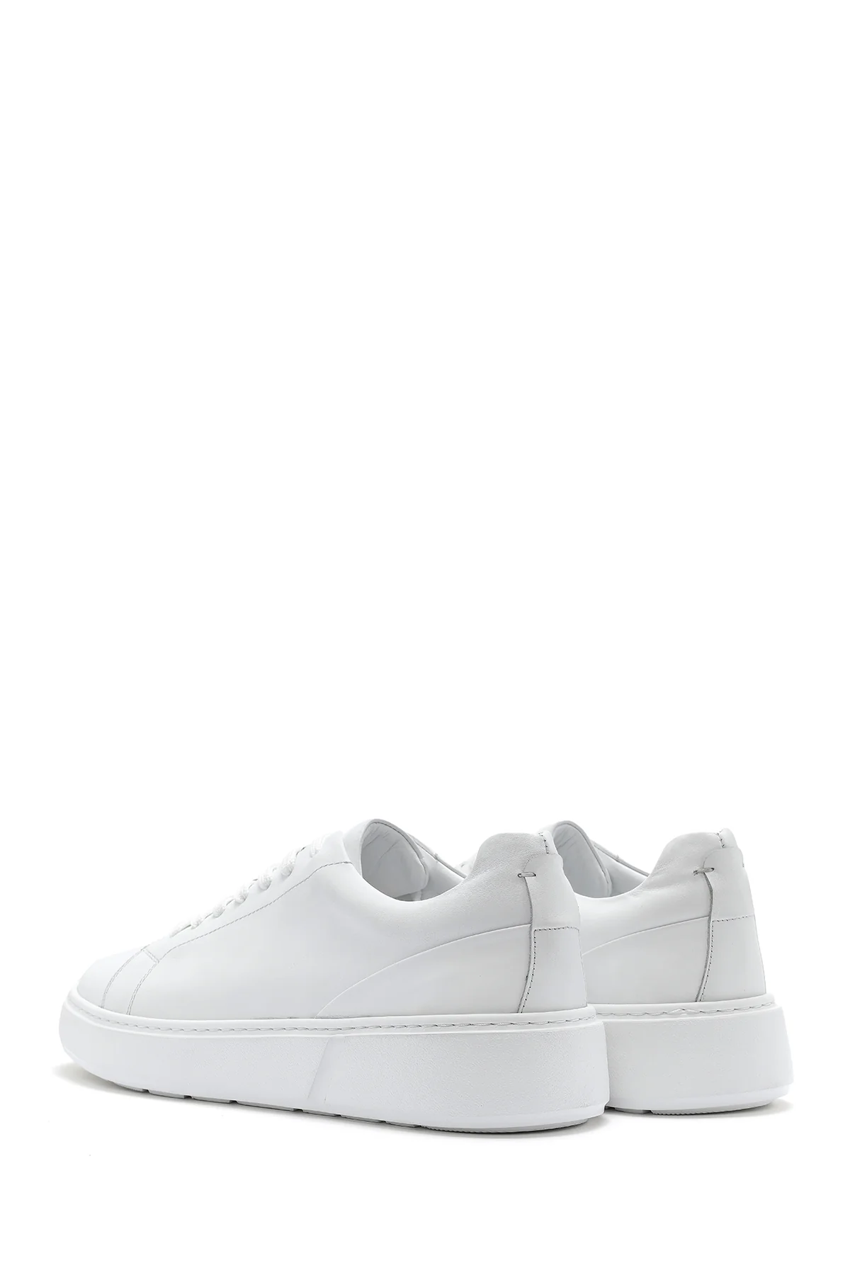 Erkek Beyaz Bağcıklı Kalın Tabanlı Deri Sneaker - Image 6