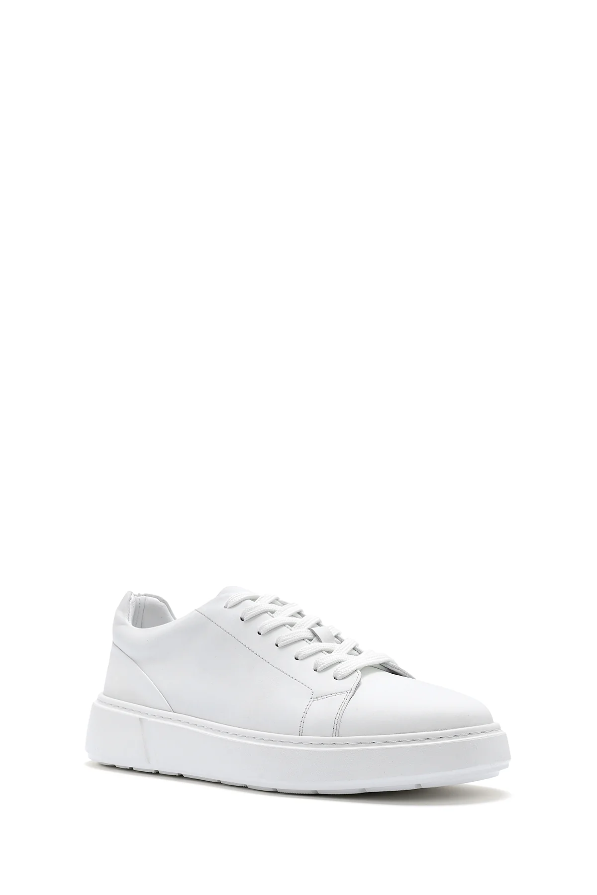 Erkek Beyaz Bağcıklı Kalın Tabanlı Deri Sneaker - Image 7