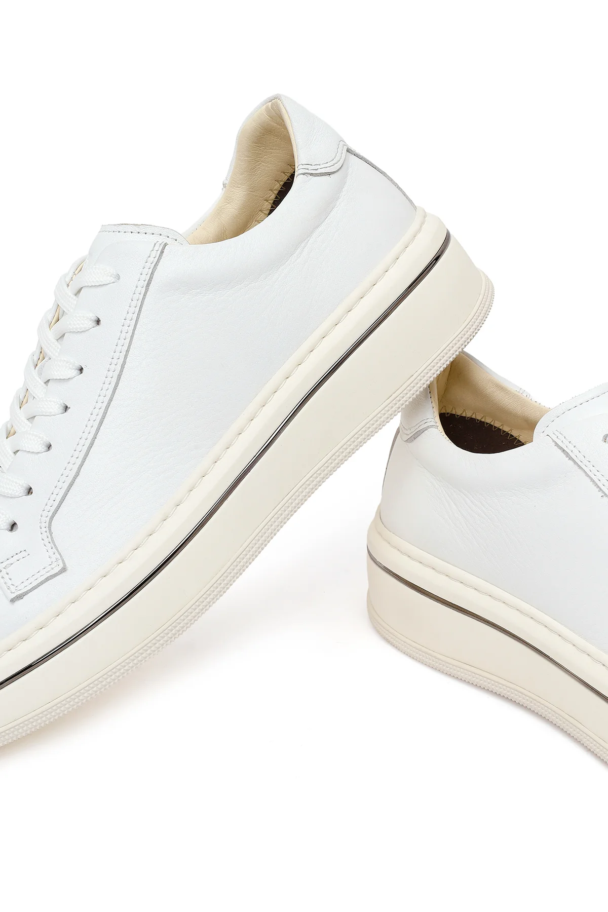 Erkek Beyaz Bağcıklı Kalın Tabanlı Deri Sneaker - Image 10