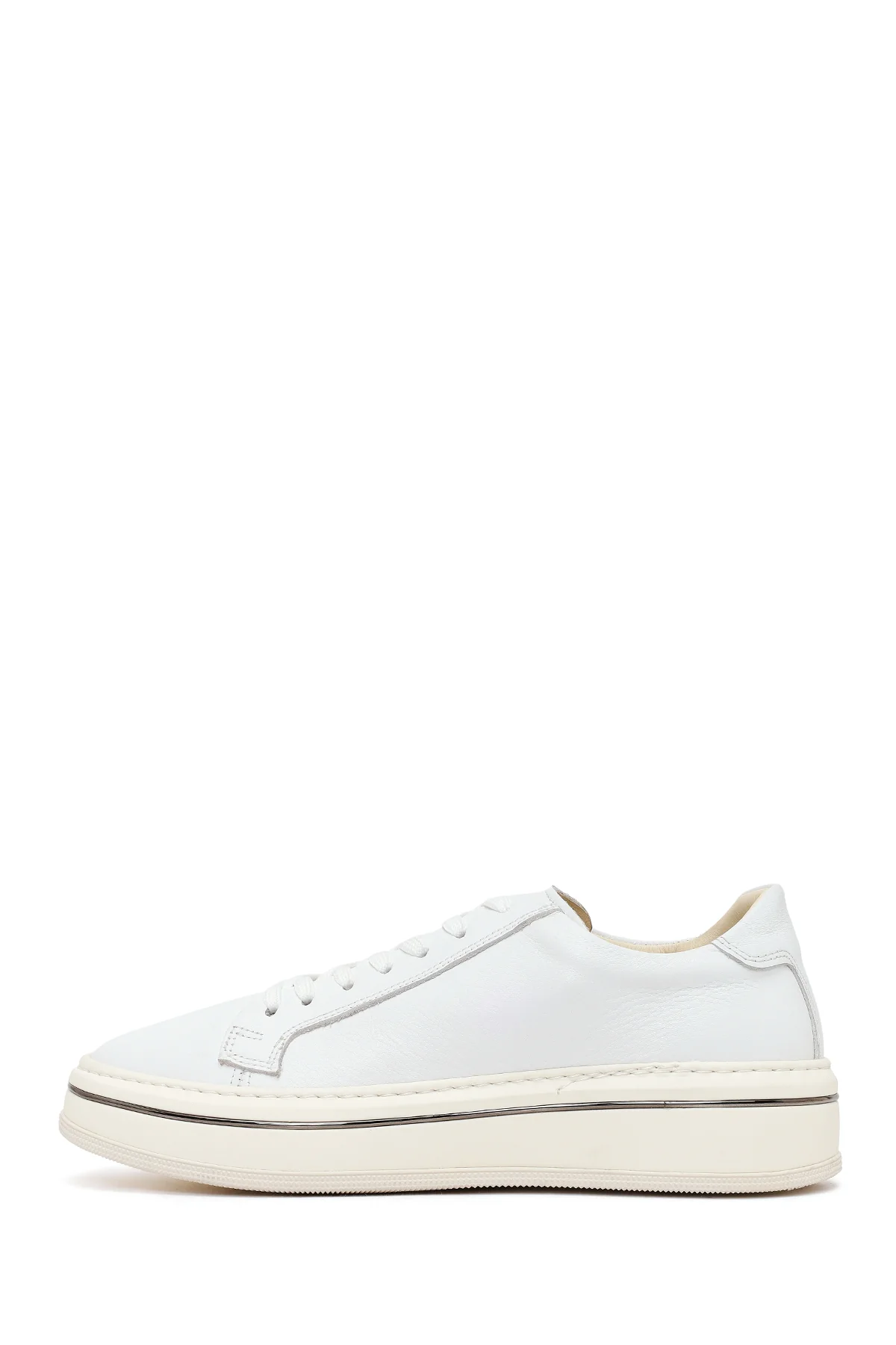 Erkek Beyaz Bağcıklı Kalın Tabanlı Deri Sneaker - Image 3