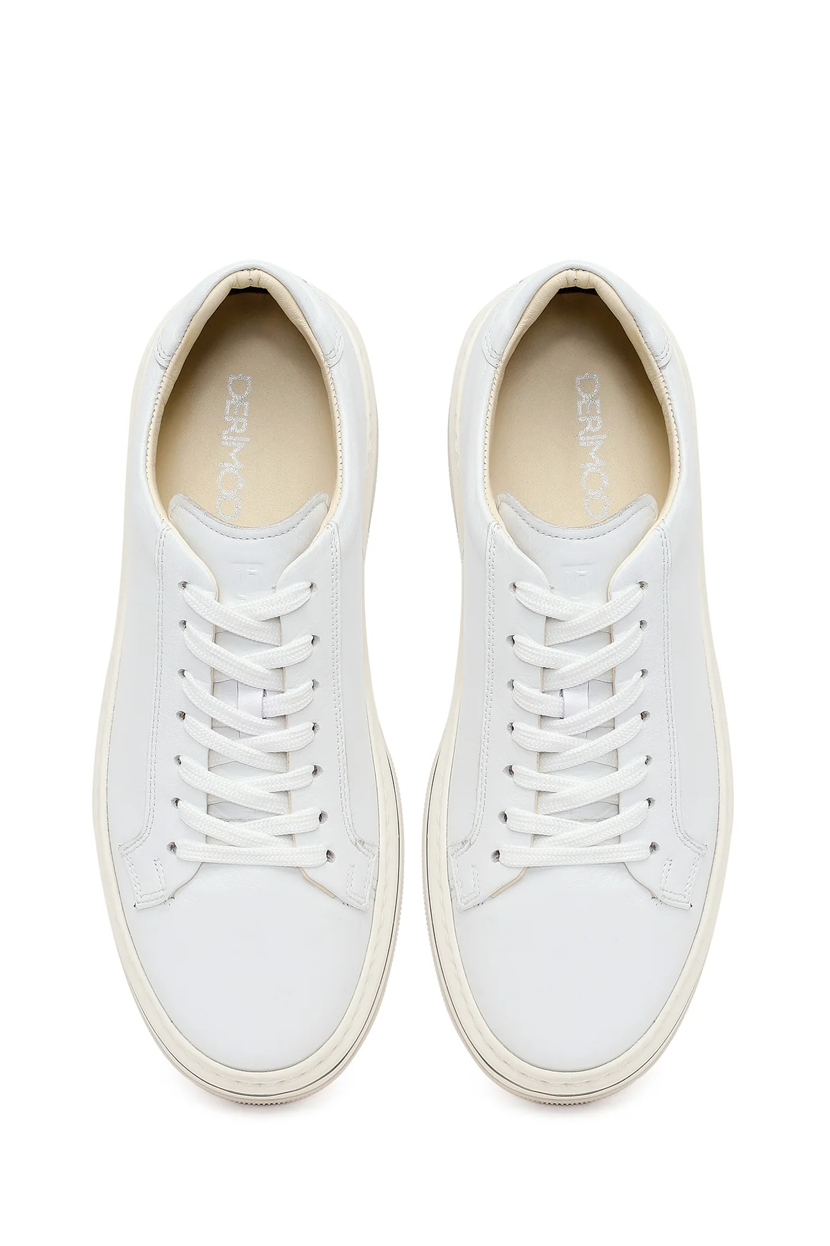 Erkek Beyaz Bağcıklı Kalın Tabanlı Deri Sneaker - Image 4