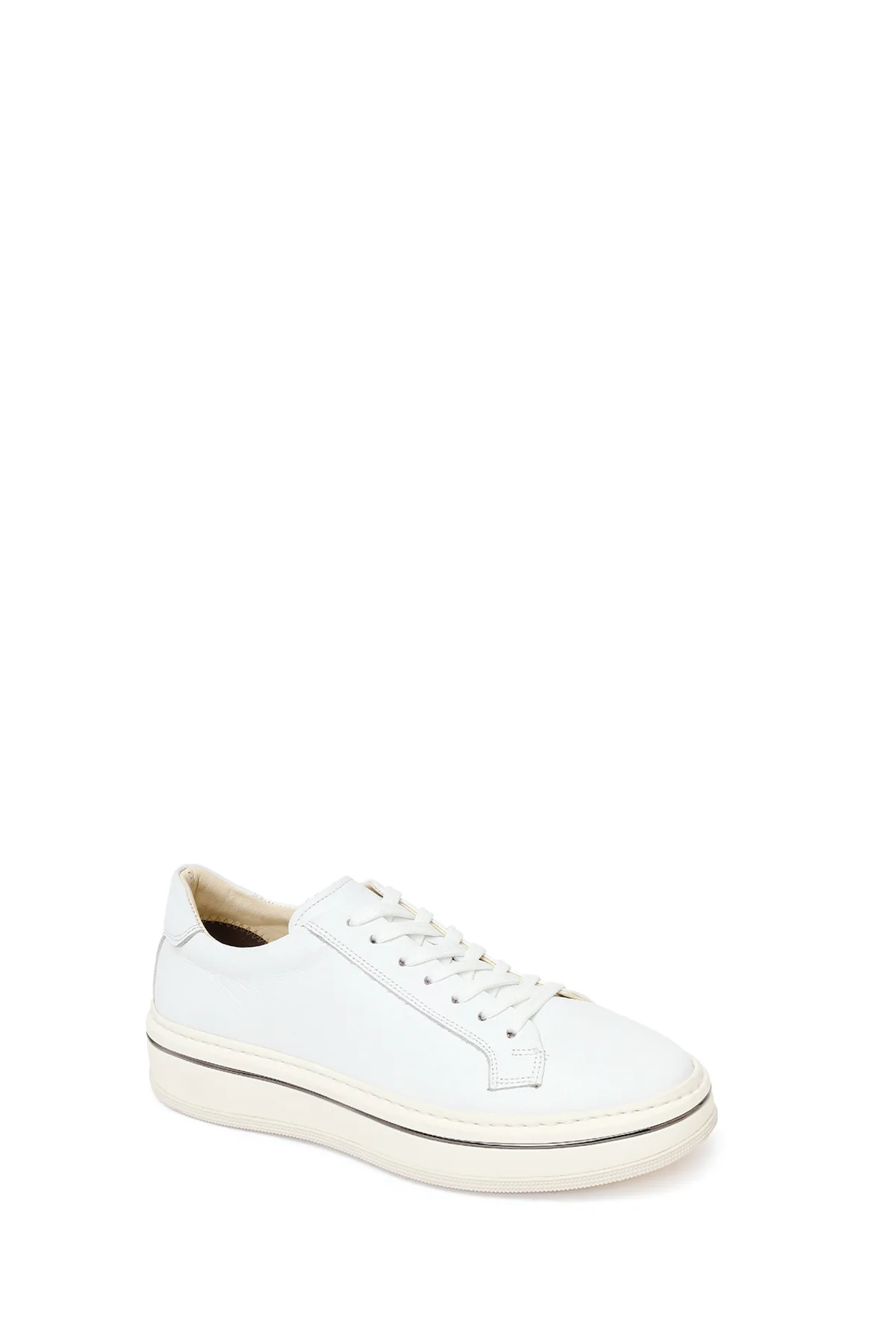 Erkek Beyaz Bağcıklı Kalın Tabanlı Deri Sneaker - Image 7