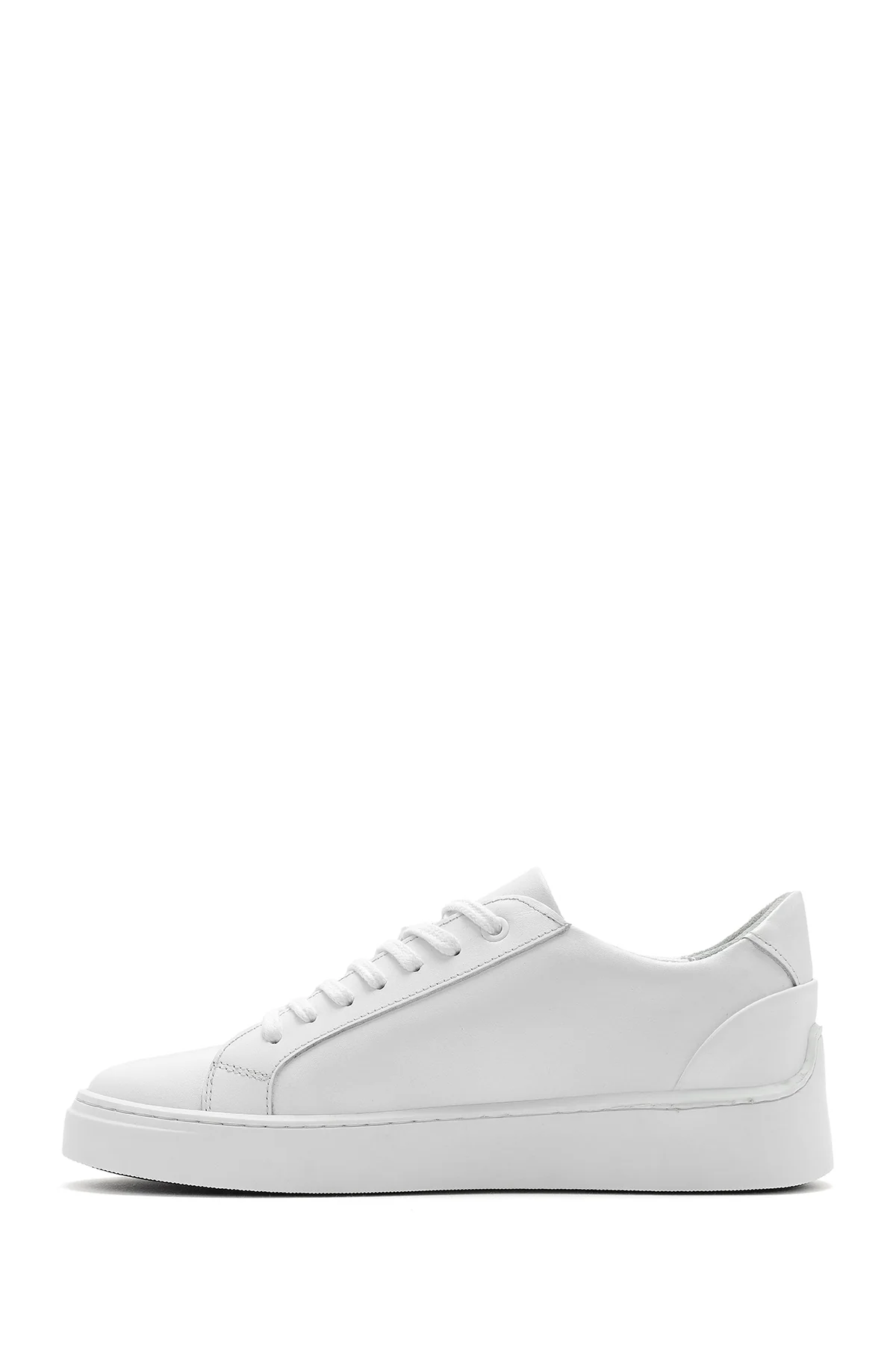 Erkek Beyaz Bağcıklı Kalın Tabanlı Deri Sneaker - Image 3