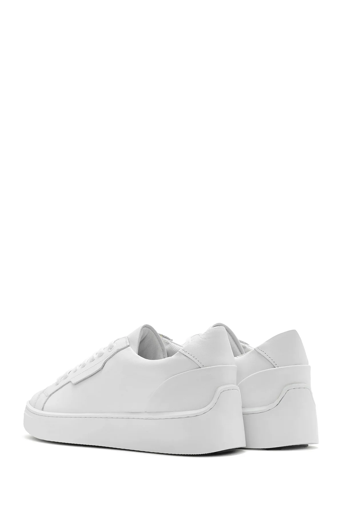 Erkek Beyaz Bağcıklı Kalın Tabanlı Deri Sneaker - Image 6