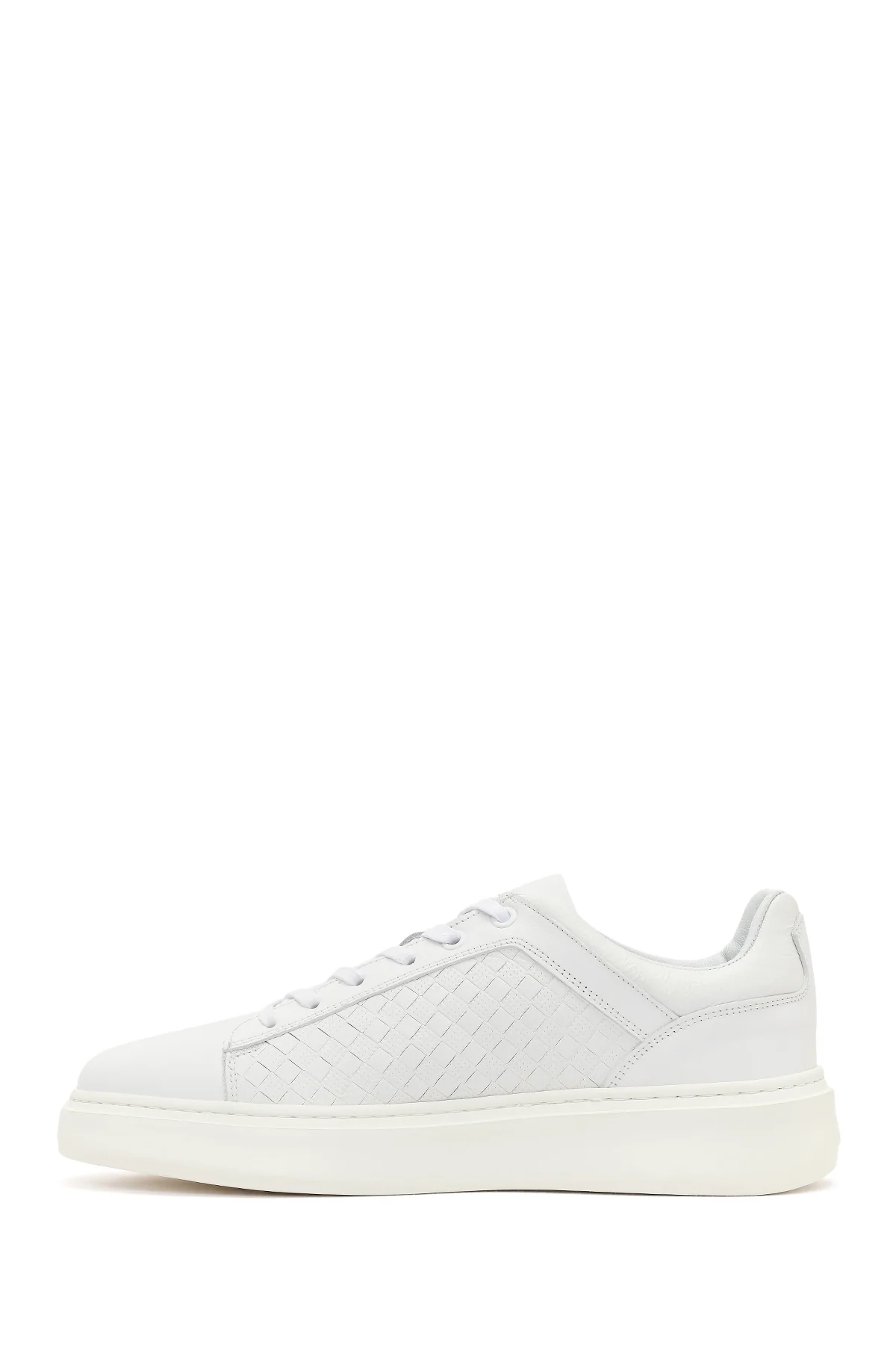 Erkek Beyaz Bağcıklı Kalın Tabanlı Deri Sneaker - Image 3
