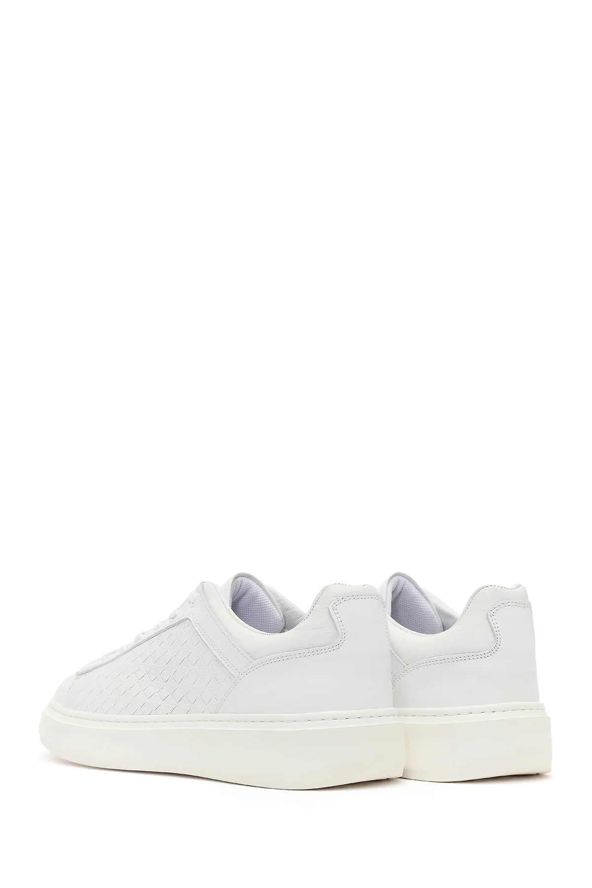 Erkek Beyaz Bağcıklı Kalın Tabanlı Deri Sneaker - Image 6