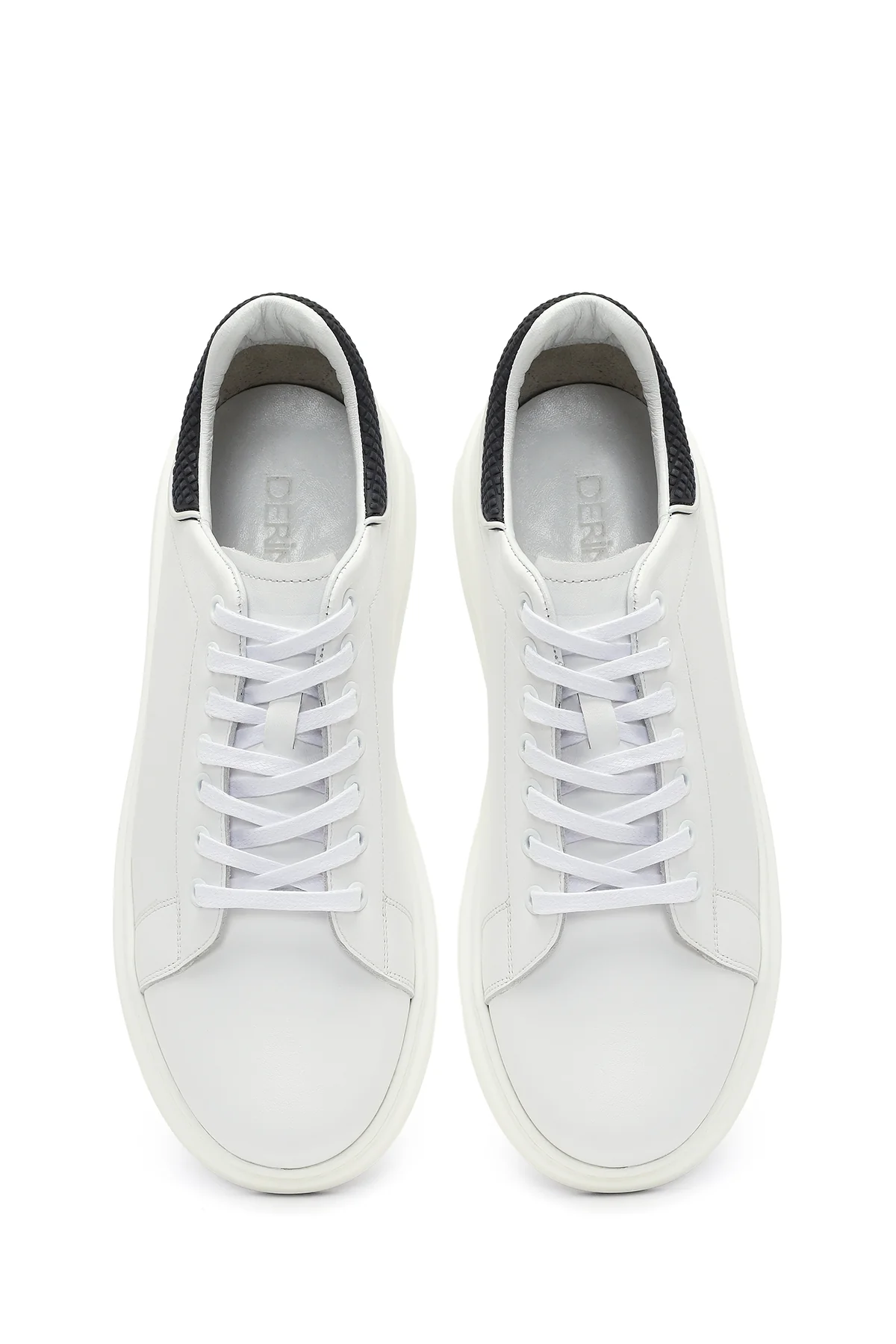Erkek Beyaz Bağcıklı Kalın Tabanlı Deri Sneaker - Image 4