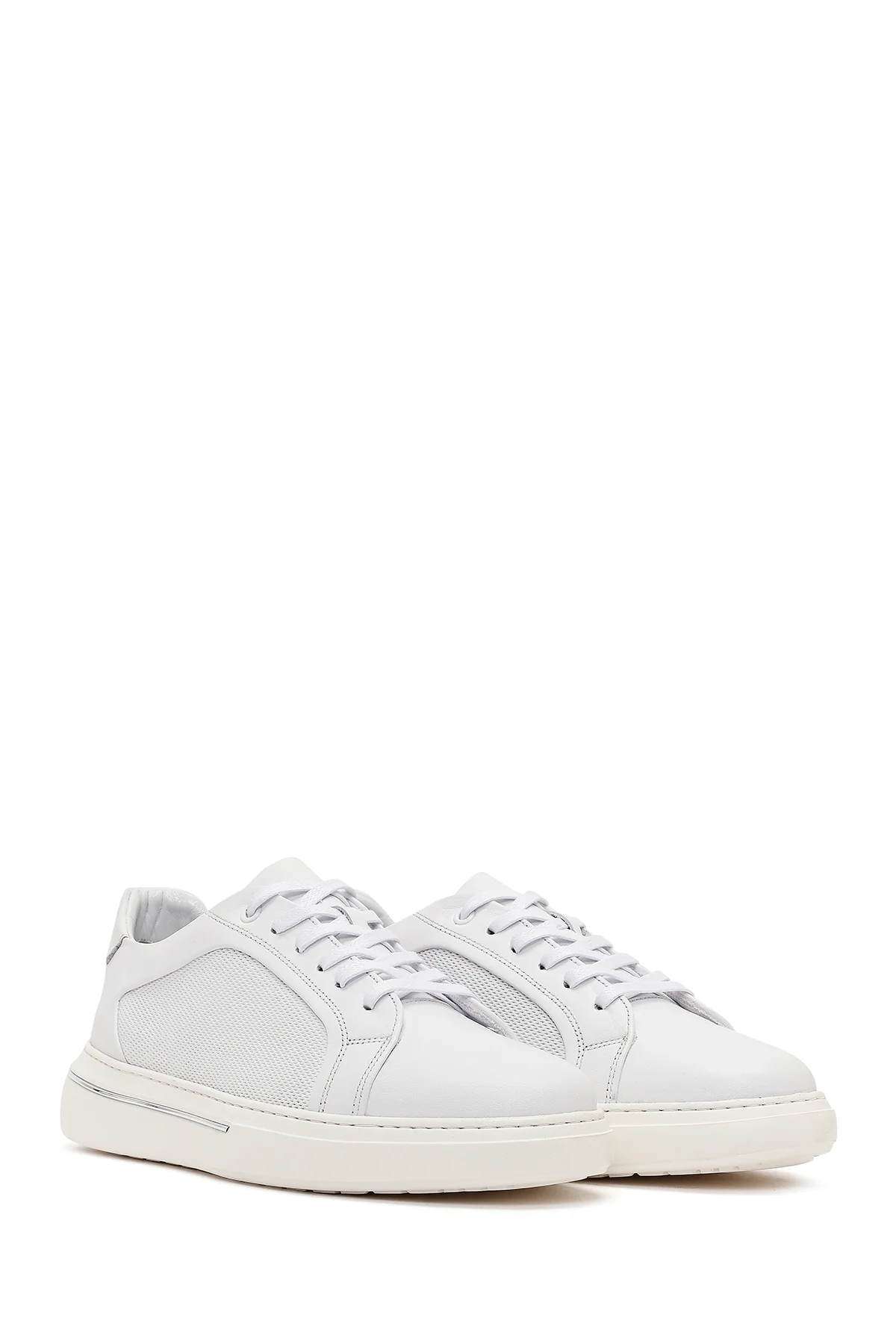 Erkek Beyaz Bağcıklı Kalın Tabanlı Deri Sneaker - Image 2