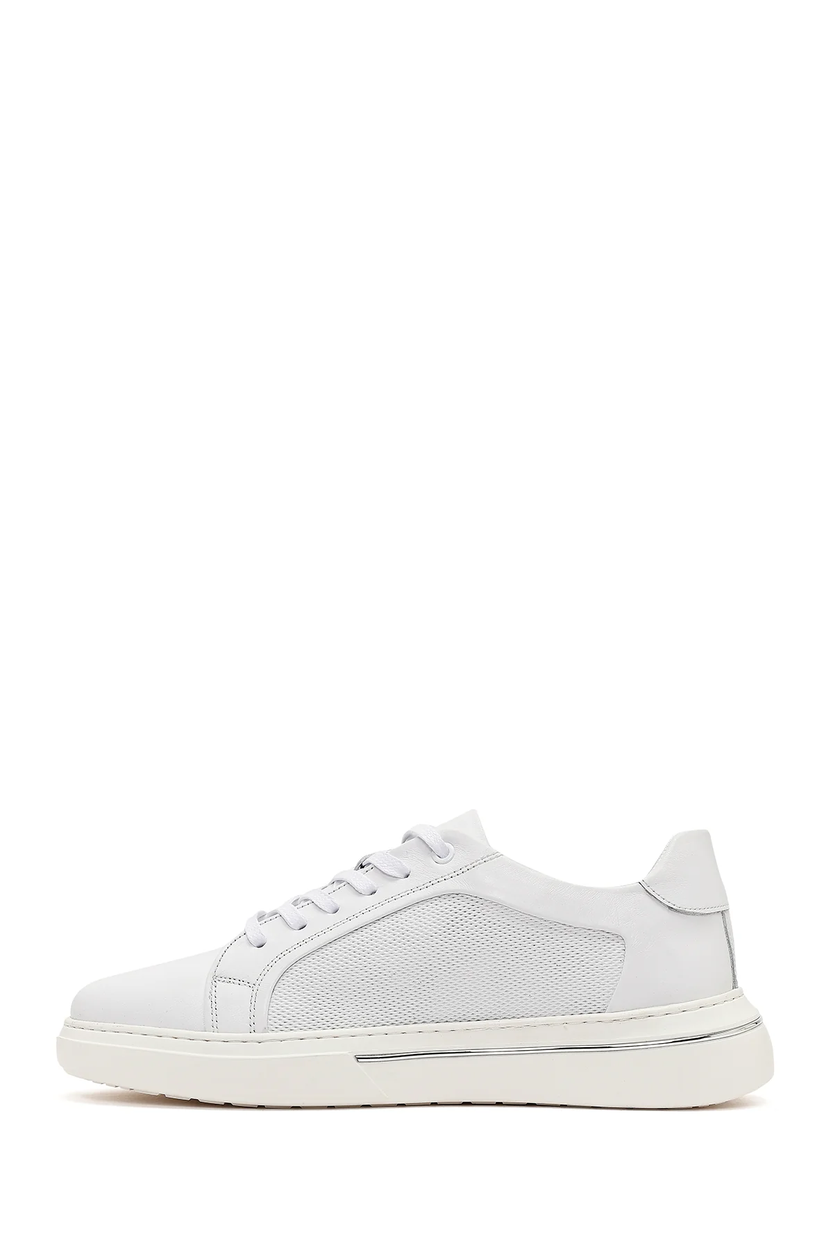Erkek Beyaz Bağcıklı Kalın Tabanlı Deri Sneaker - Image 3