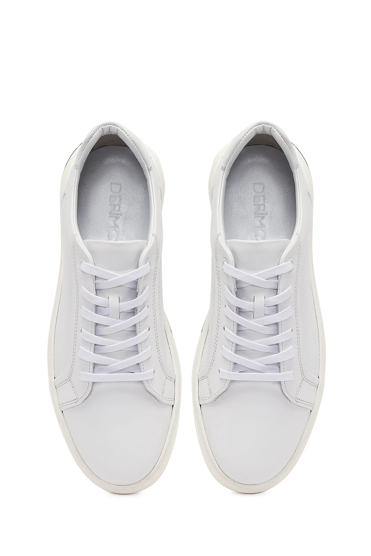 Erkek Beyaz Bağcıklı Kalın Tabanlı Deri Sneaker - Image 4