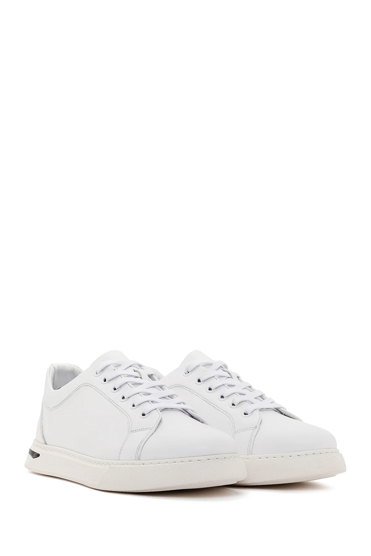 Erkek Beyaz Bağcıklı Kalın Tabanlı Deri Sneaker - Image 2