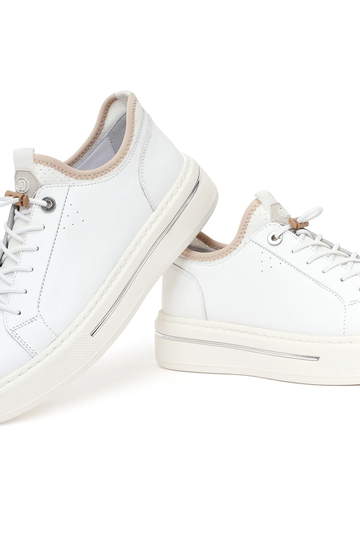 Erkek Beyaz Bağcıklı Kalın Tabanlı Deri Sneaker - Image 10
