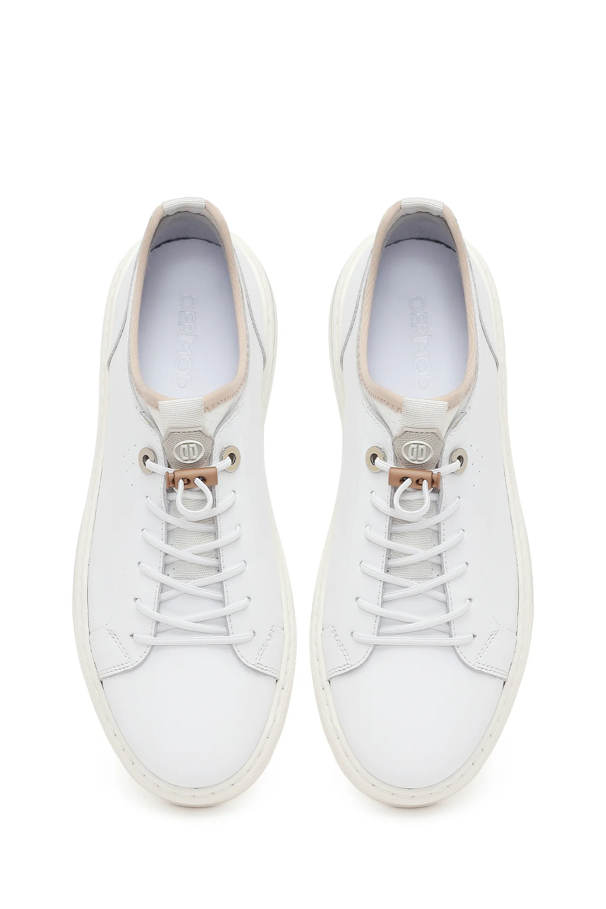 Erkek Beyaz Bağcıklı Kalın Tabanlı Deri Sneaker - Image 4
