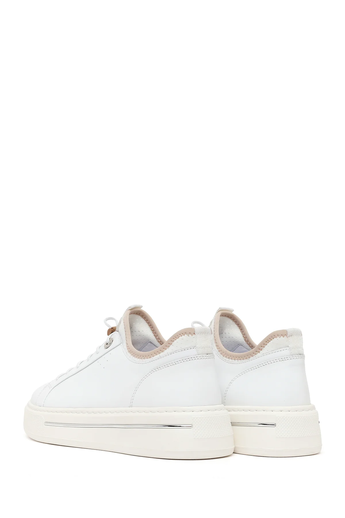Erkek Beyaz Bağcıklı Kalın Tabanlı Deri Sneaker - Image 6