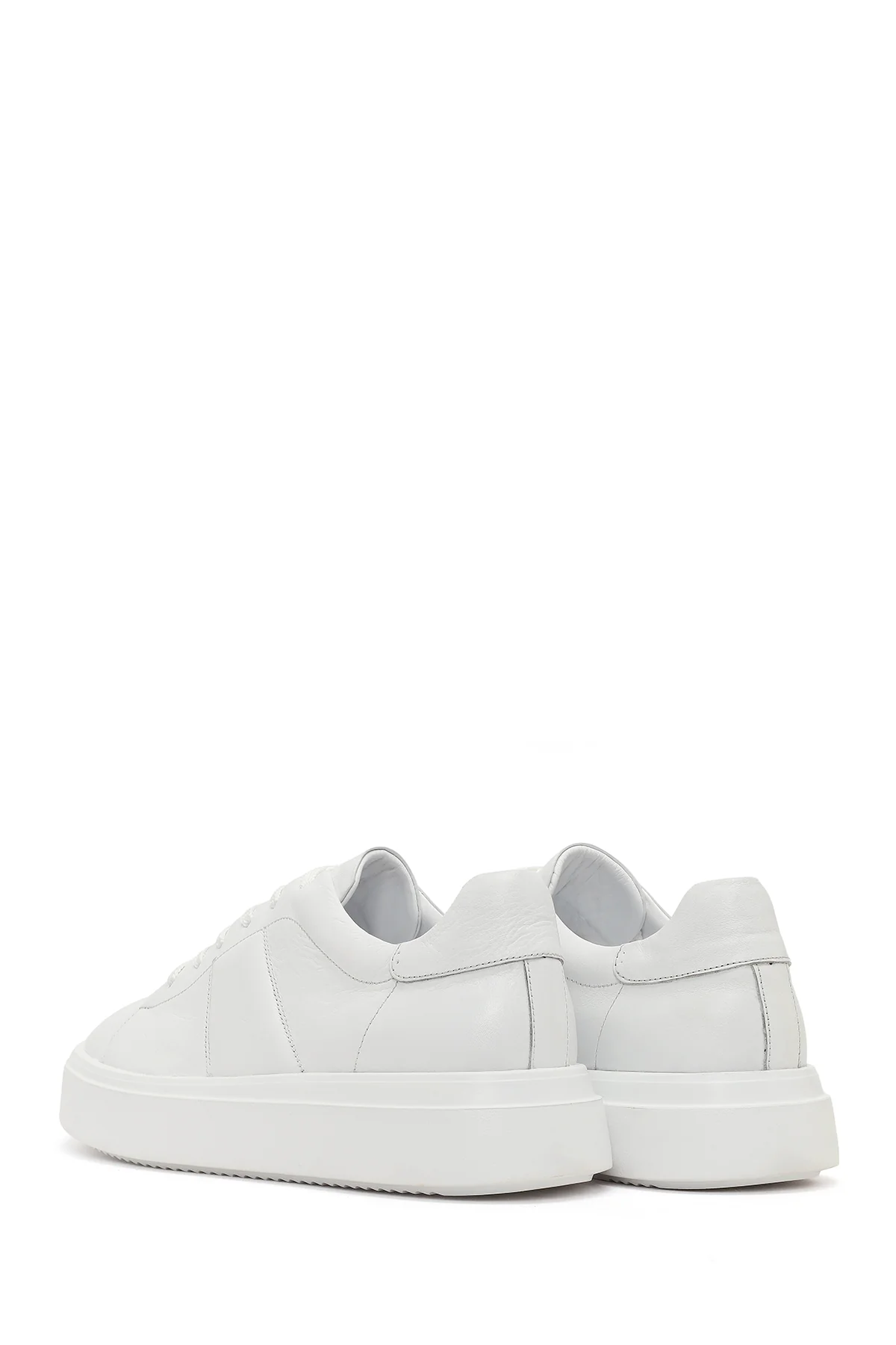 Erkek Beyaz Bağcıklı Kalın Tabanlı Deri Sneaker - Image 6