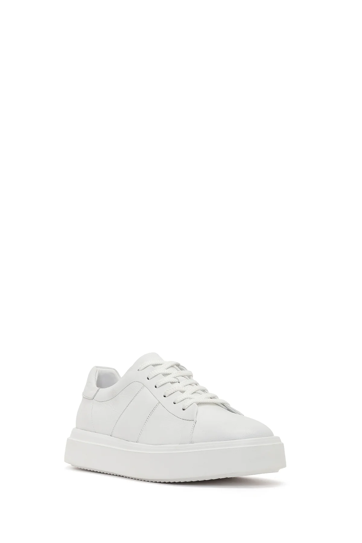 Erkek Beyaz Bağcıklı Kalın Tabanlı Deri Sneaker - Image 7