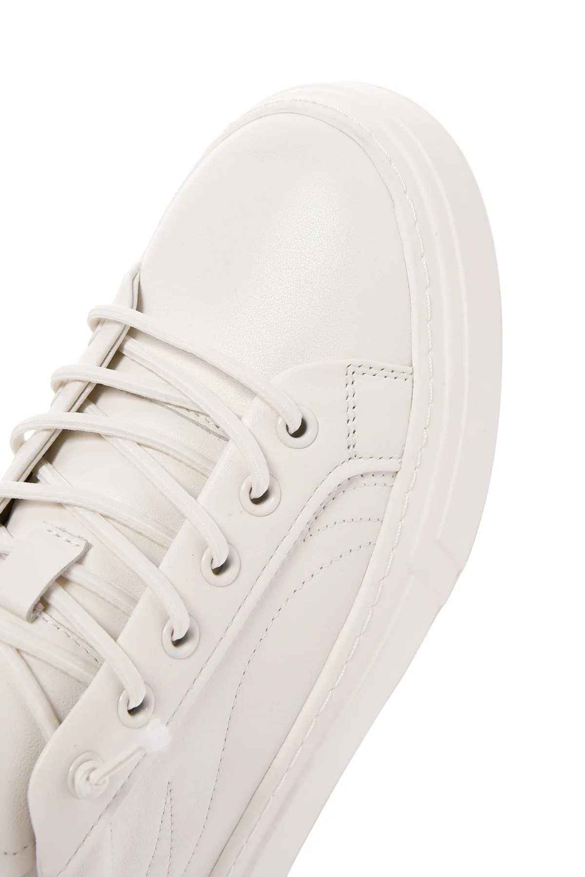 Erkek Beyaz Bağcıklı Kalın Tabanlı Deri Sneaker - Image 10