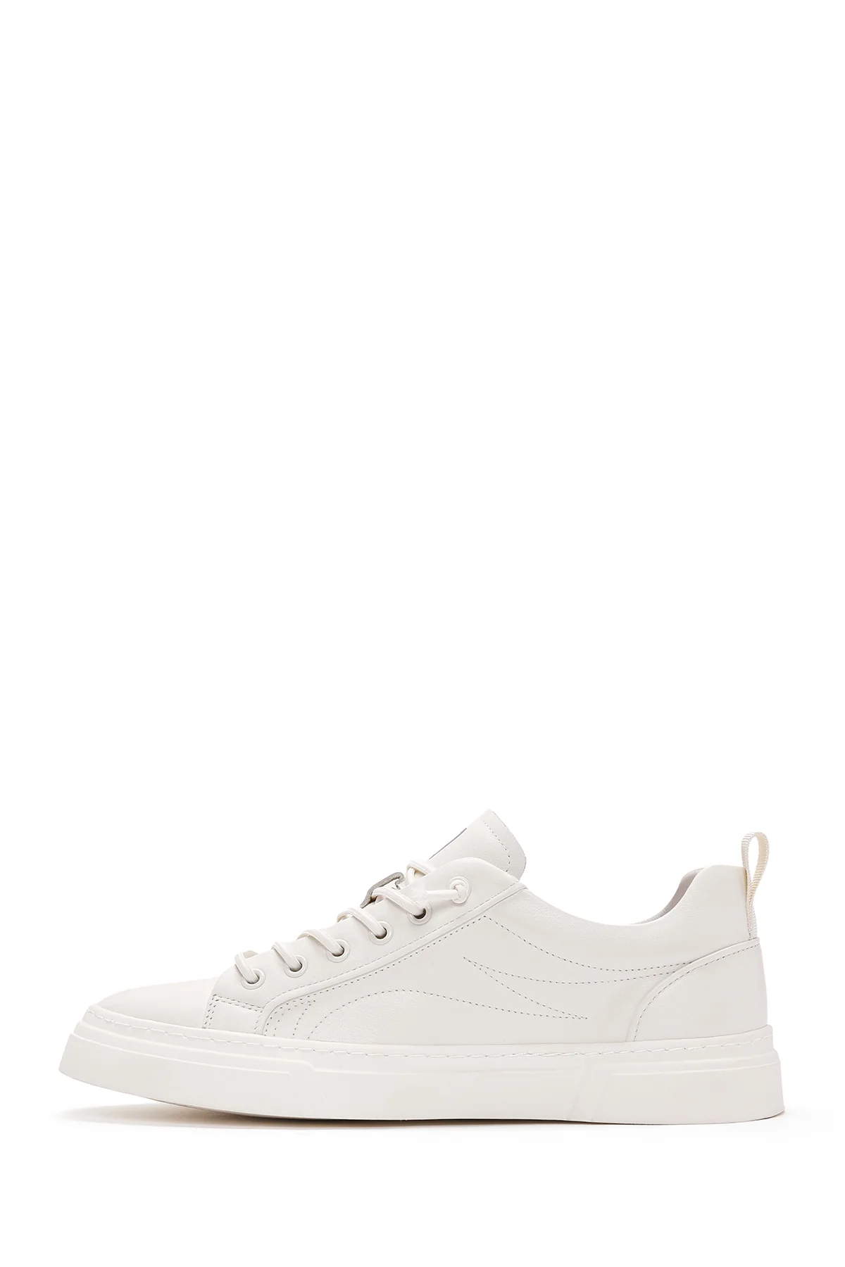 Erkek Beyaz Bağcıklı Kalın Tabanlı Deri Sneaker - Image 3