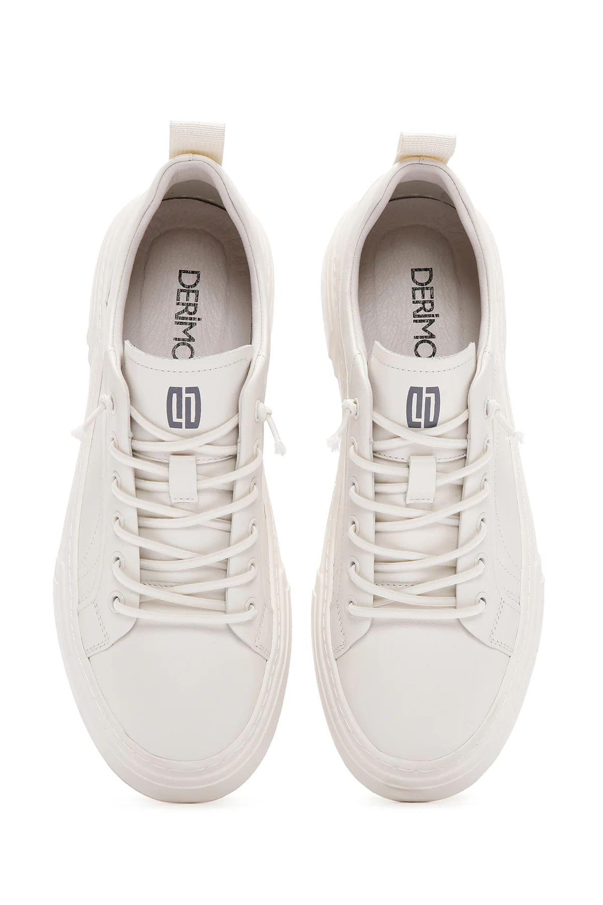 Erkek Beyaz Bağcıklı Kalın Tabanlı Deri Sneaker - Image 4