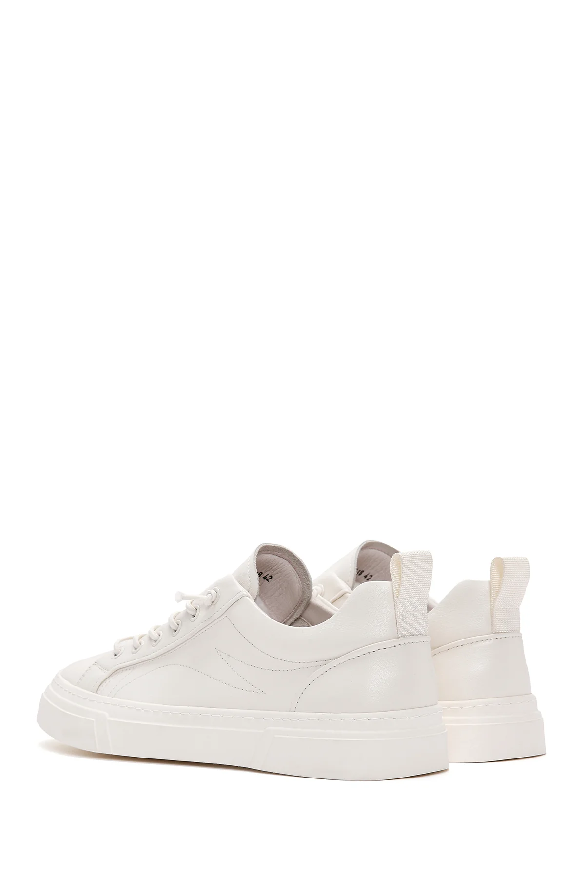 Erkek Beyaz Bağcıklı Kalın Tabanlı Deri Sneaker - Image 6