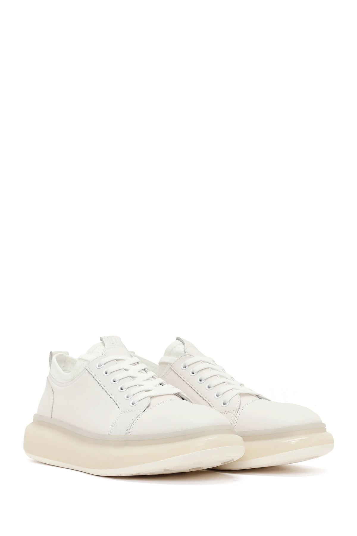 Erkek Beyaz Bağcıklı Kalın Tabanlı Deri Sneaker - Image 2