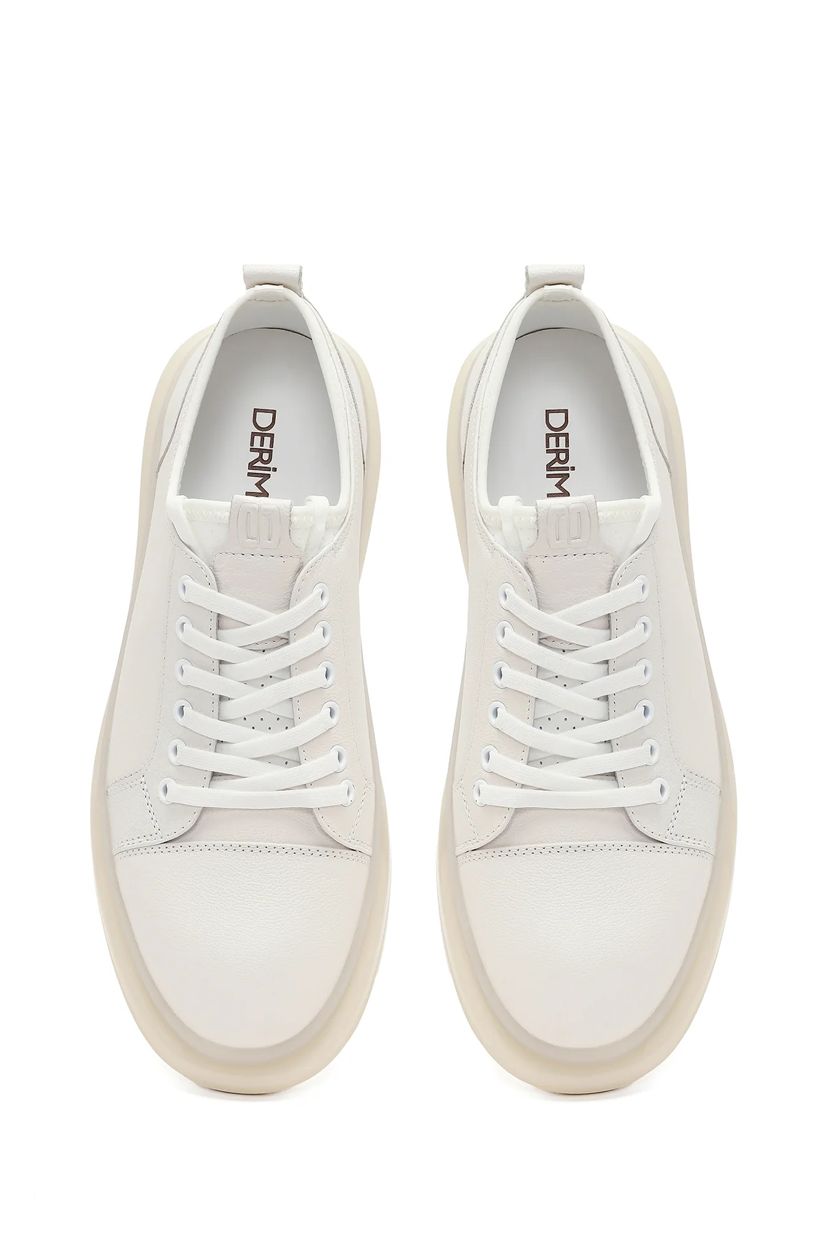 Erkek Beyaz Bağcıklı Kalın Tabanlı Deri Sneaker - Image 4