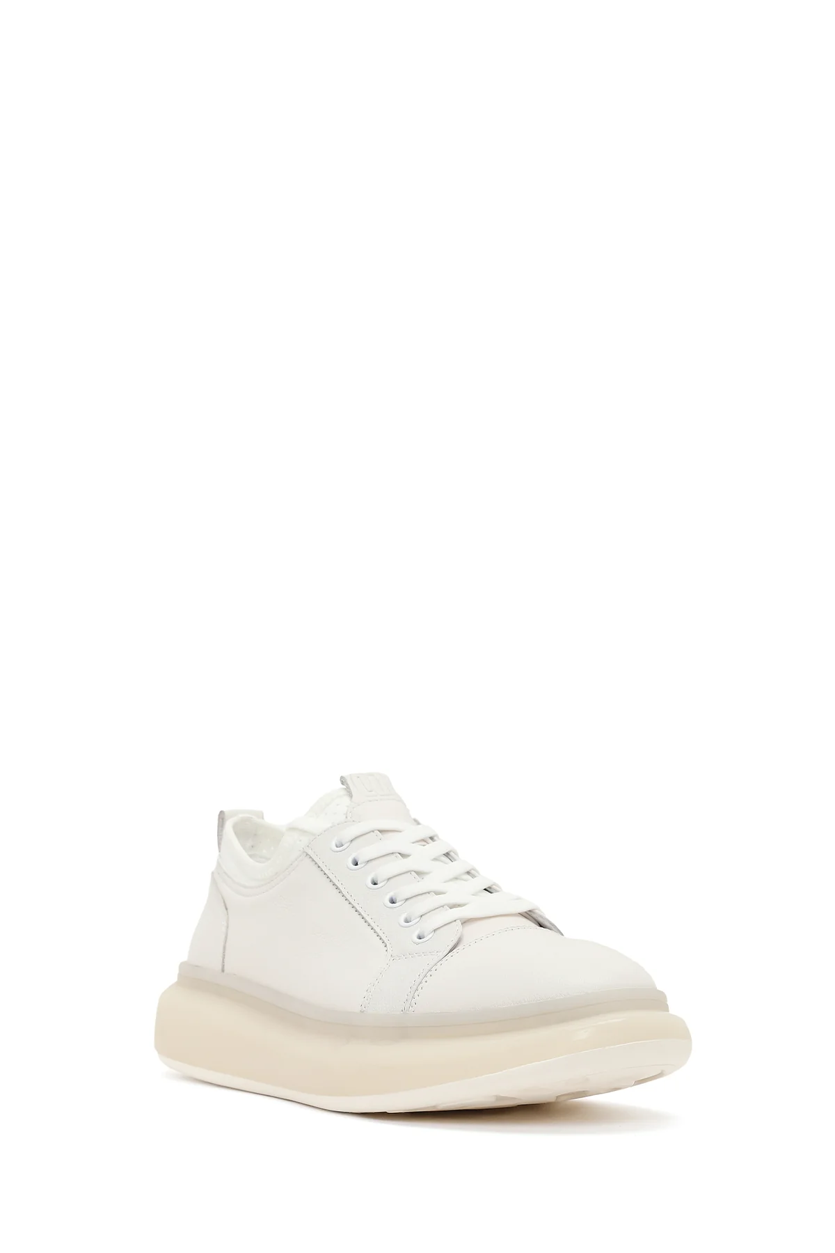 Erkek Beyaz Bağcıklı Kalın Tabanlı Deri Sneaker - Image 7