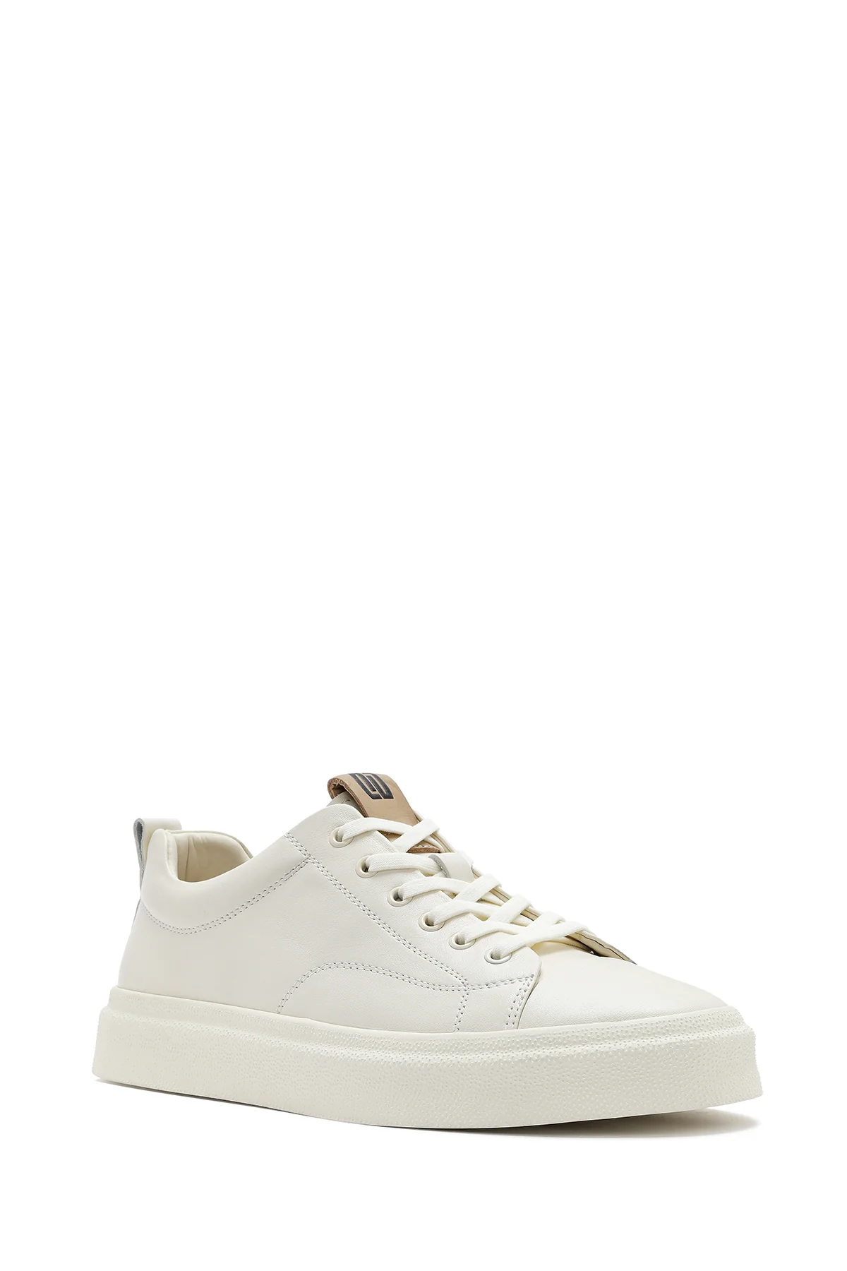 Erkek Beyaz Bağcıklı Kalın Tabanlı Deri Sneaker - Image 7