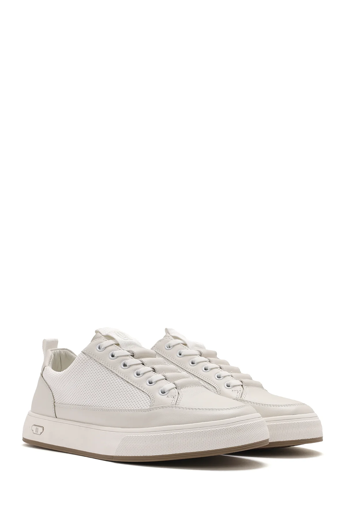 Erkek Beyaz Bağcıklı Kalın Tabanlı Deri Sneaker - Image 2