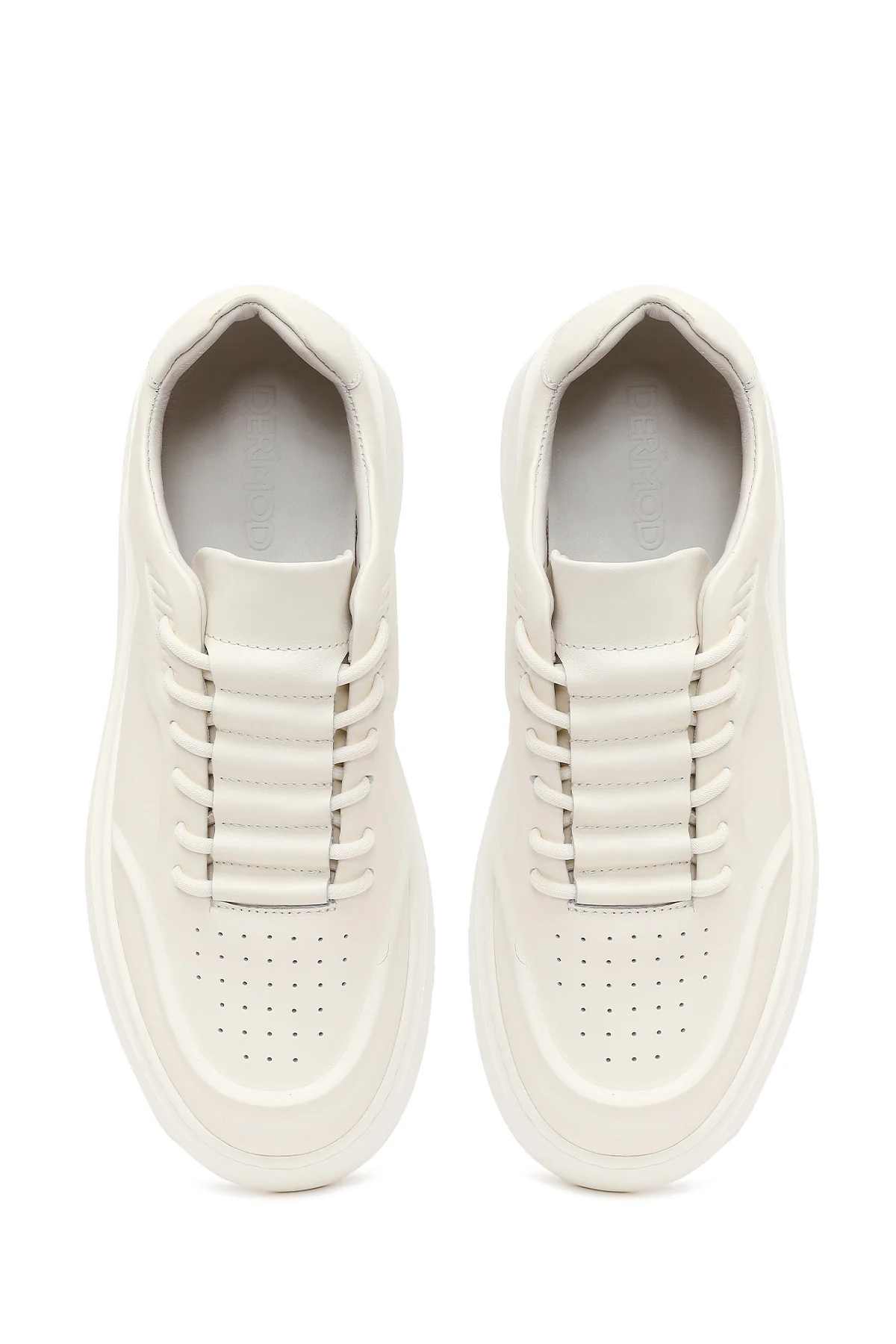 Erkek Beyaz Bağcıklı Kalın Tabanlı Deri Sneaker - Image 5
