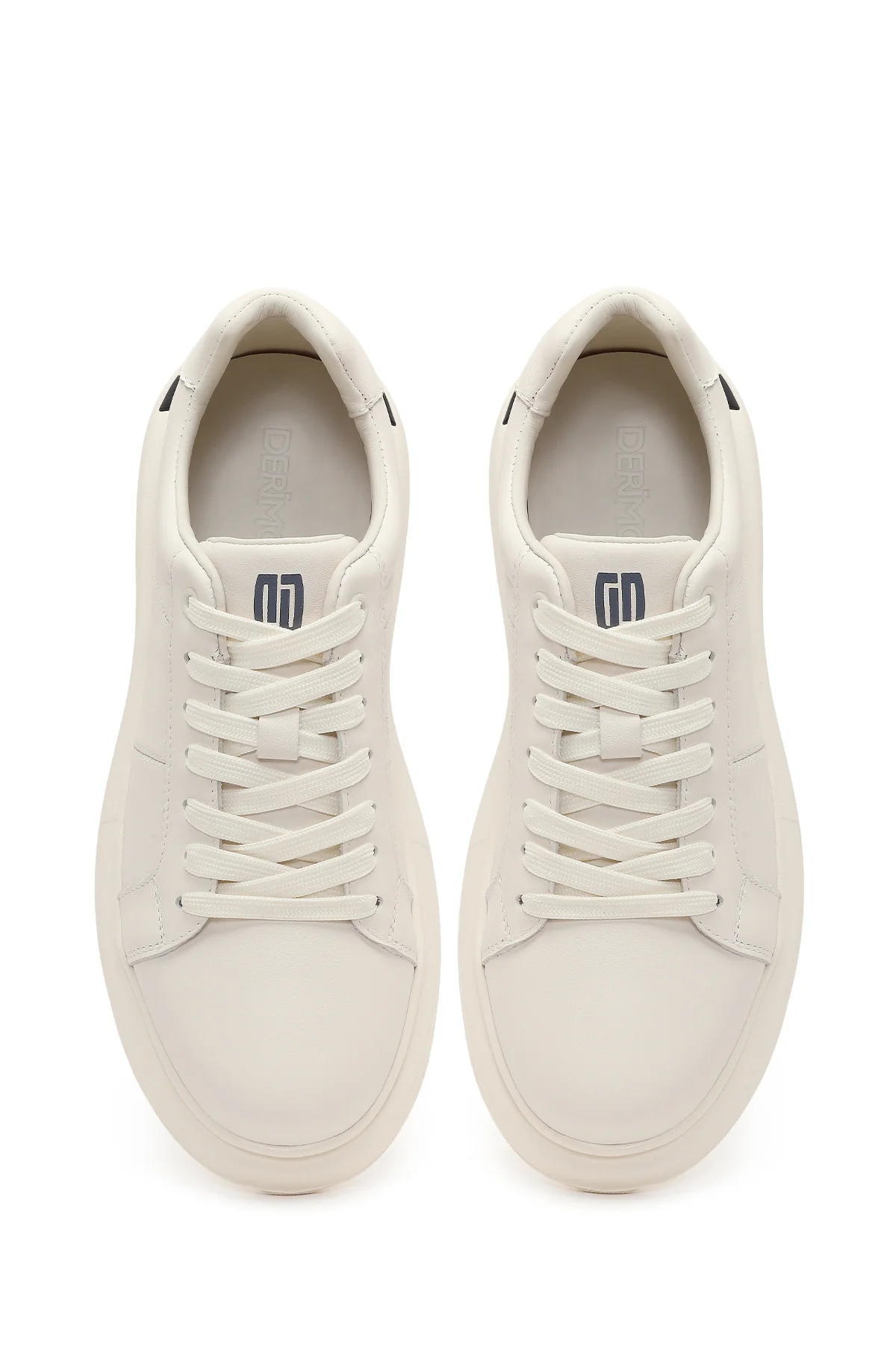 Erkek Beyaz Bağcıklı Kalın Tabanlı Deri Sneaker - Image 5