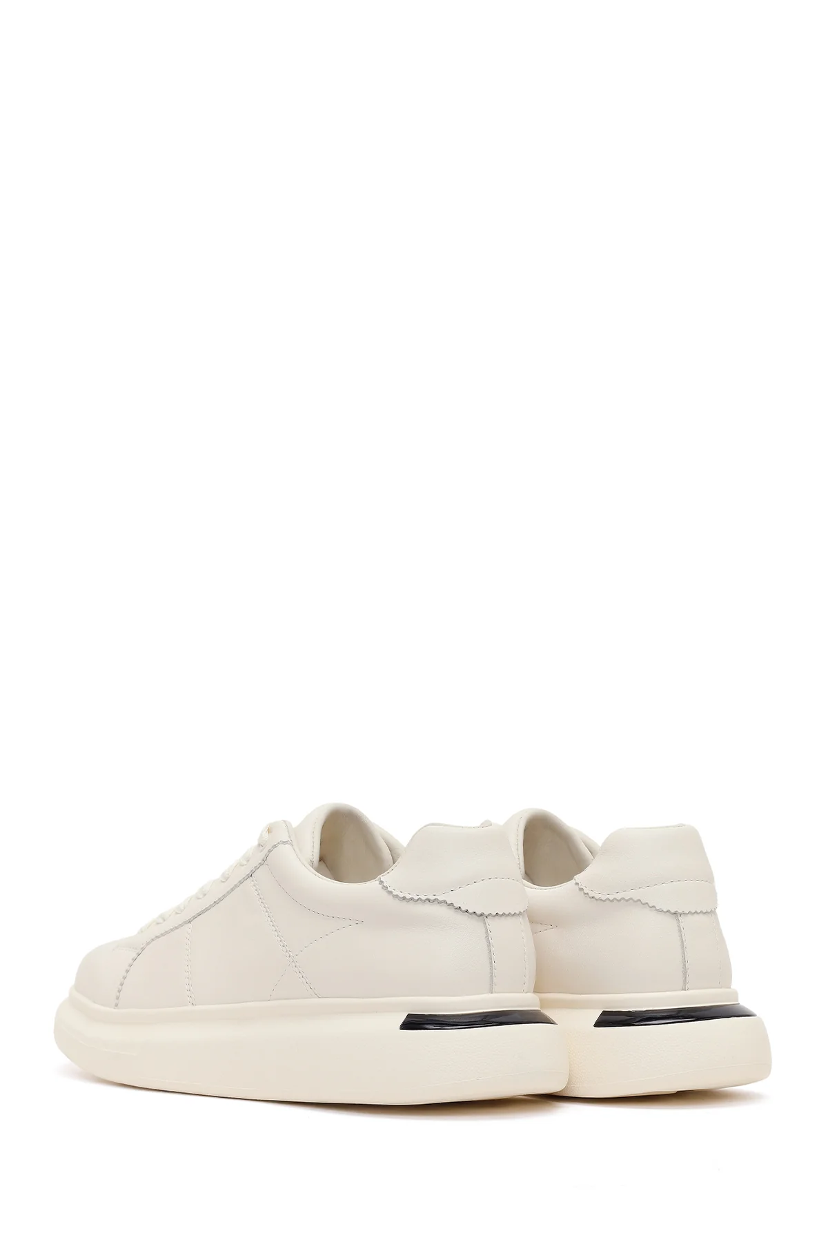 Erkek Beyaz Bağcıklı Kalın Tabanlı Deri Sneaker - Image 7