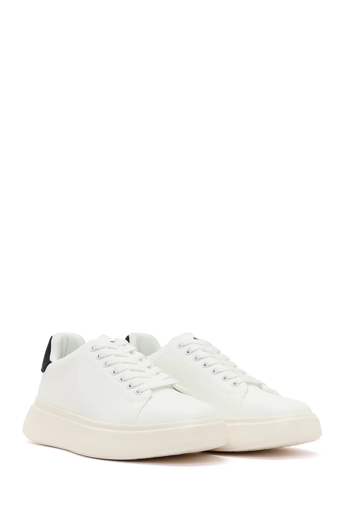 Erkek Beyaz Bağcıklı Kalın Tabanlı Sneaker - Image 2