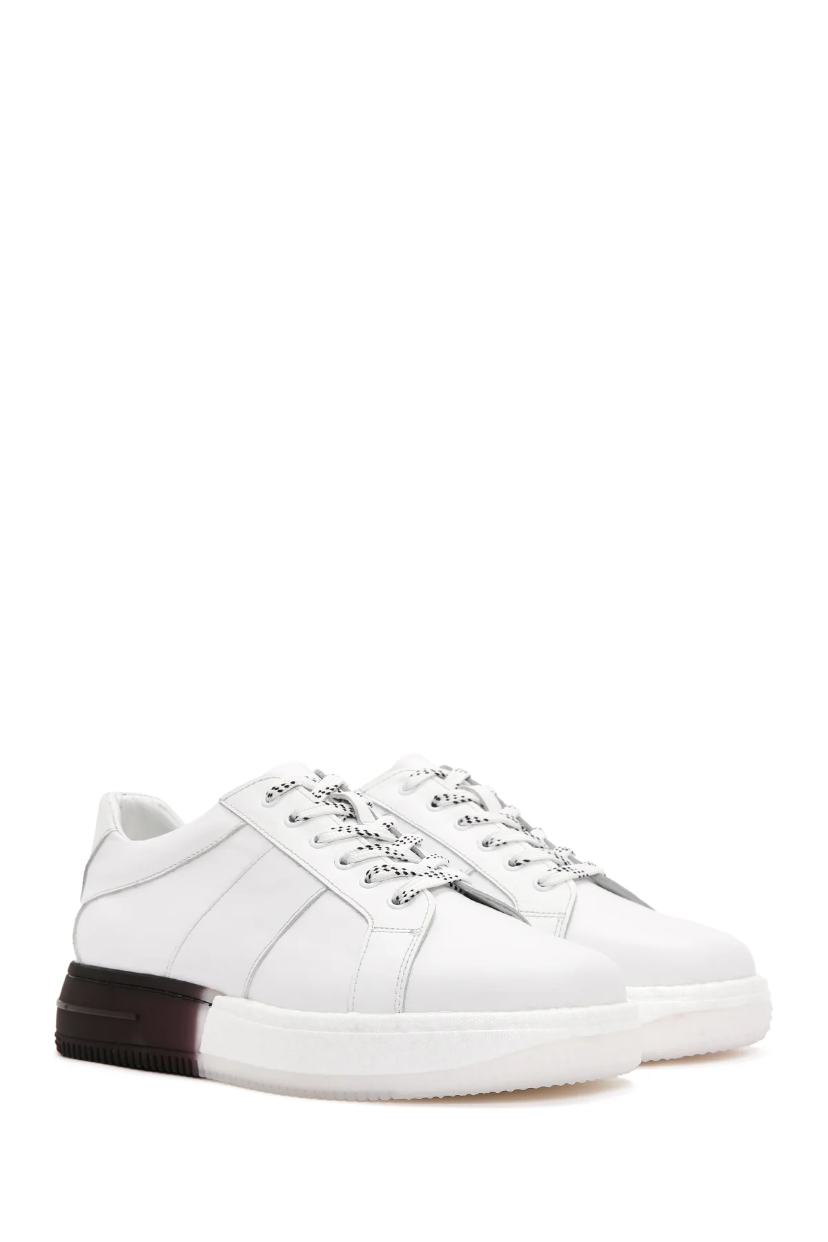 Erkek Beyaz Kalın Tabanlı Bağcıklı Deri Sneaker - Image 3