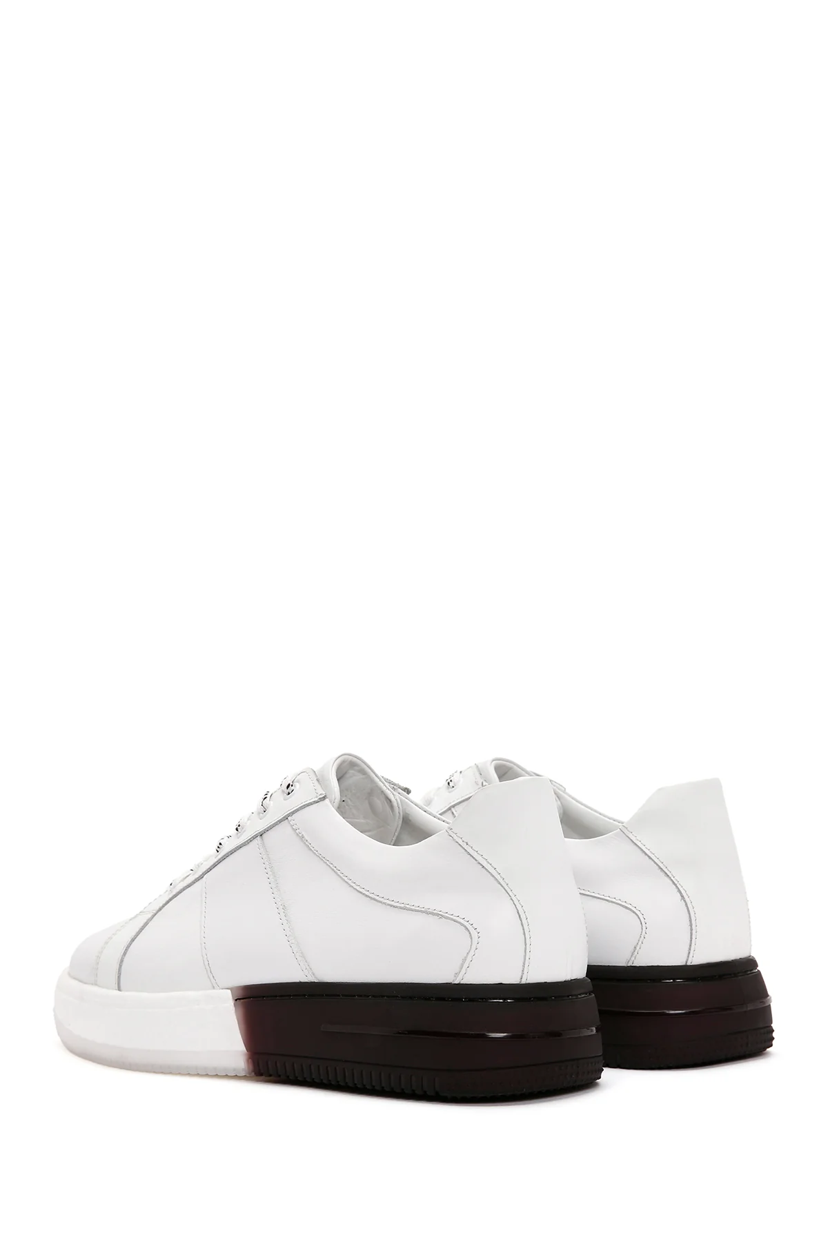 Erkek Beyaz Kalın Tabanlı Bağcıklı Deri Sneaker - Image 5