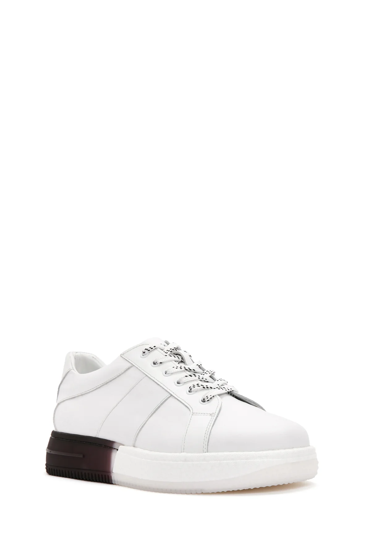 Erkek Beyaz Kalın Tabanlı Bağcıklı Deri Sneaker - Image 6