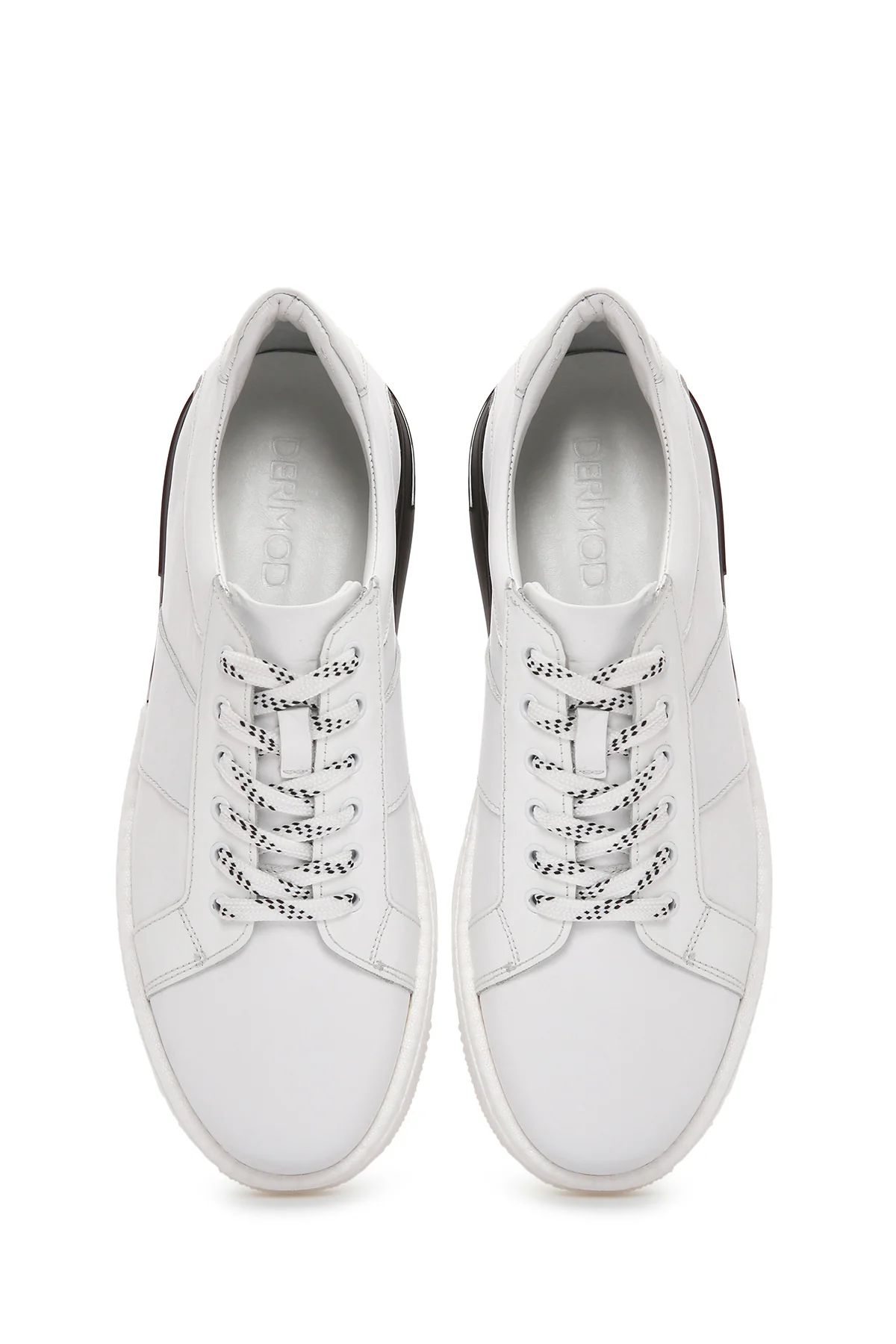 Erkek Beyaz Kalın Tabanlı Bağcıklı Deri Sneaker - Image 7