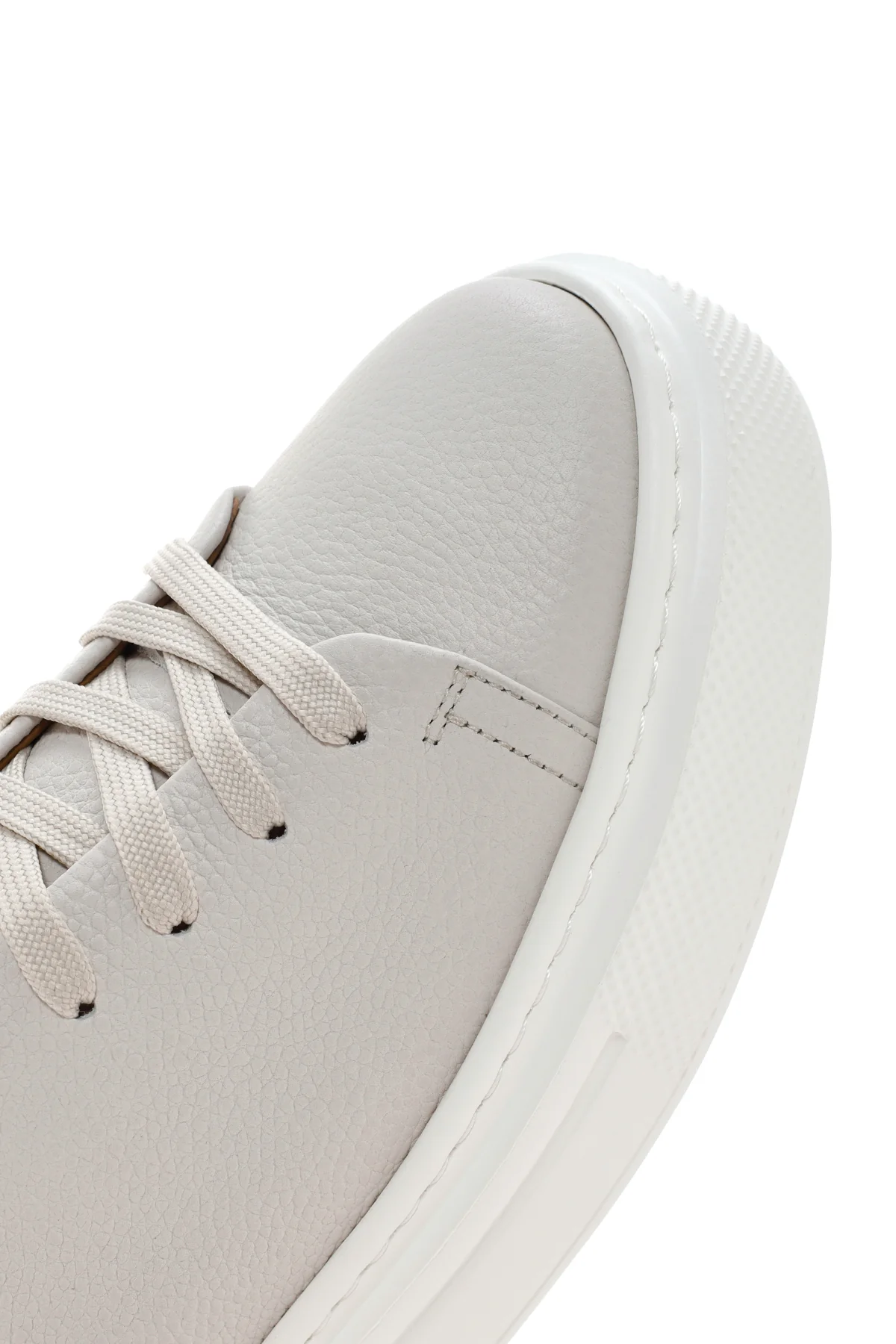 Erkek Beyaz Kalın Tabanlı Bağcıklı Deri Sneaker - Image 10