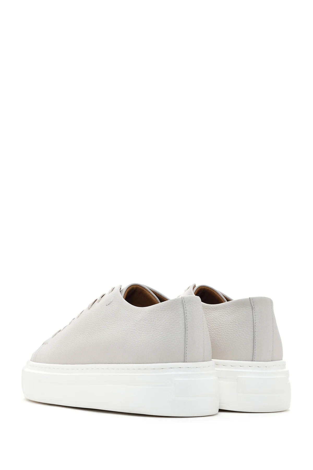 Erkek Beyaz Kalın Tabanlı Bağcıklı Deri Sneaker - Image 6