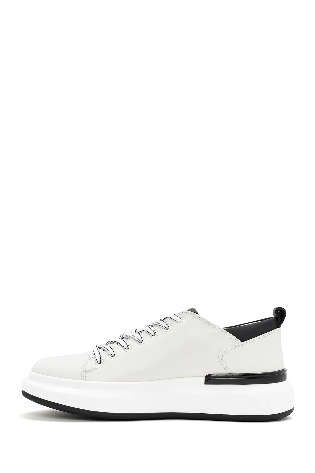 Erkek Beyaz Kalın Tabanlı Bağcıklı Deri Sneaker - Image 2