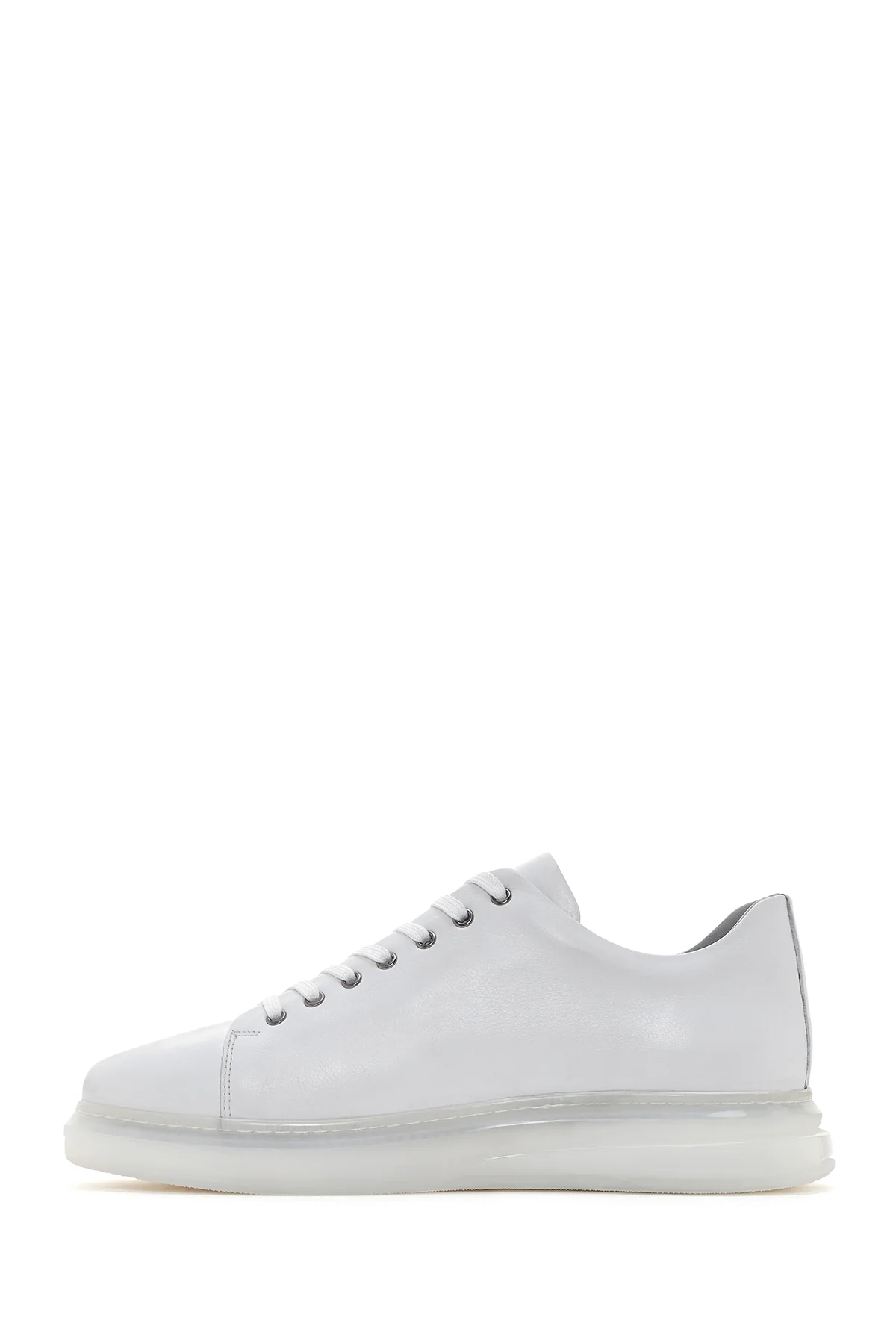 Erkek Beyaz Kalın Tabanlı Bağcıklı Deri Sneaker - Image 2