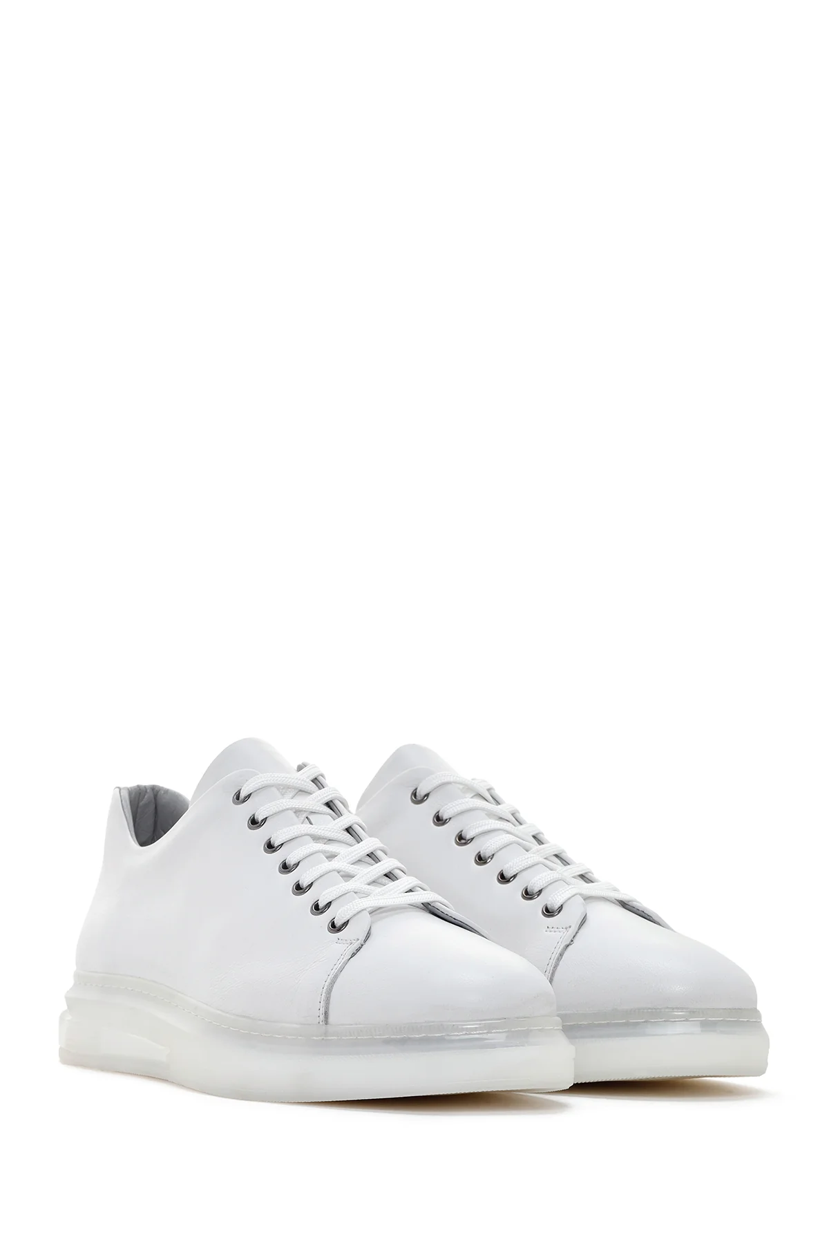Erkek Beyaz Kalın Tabanlı Bağcıklı Deri Sneaker - Image 3